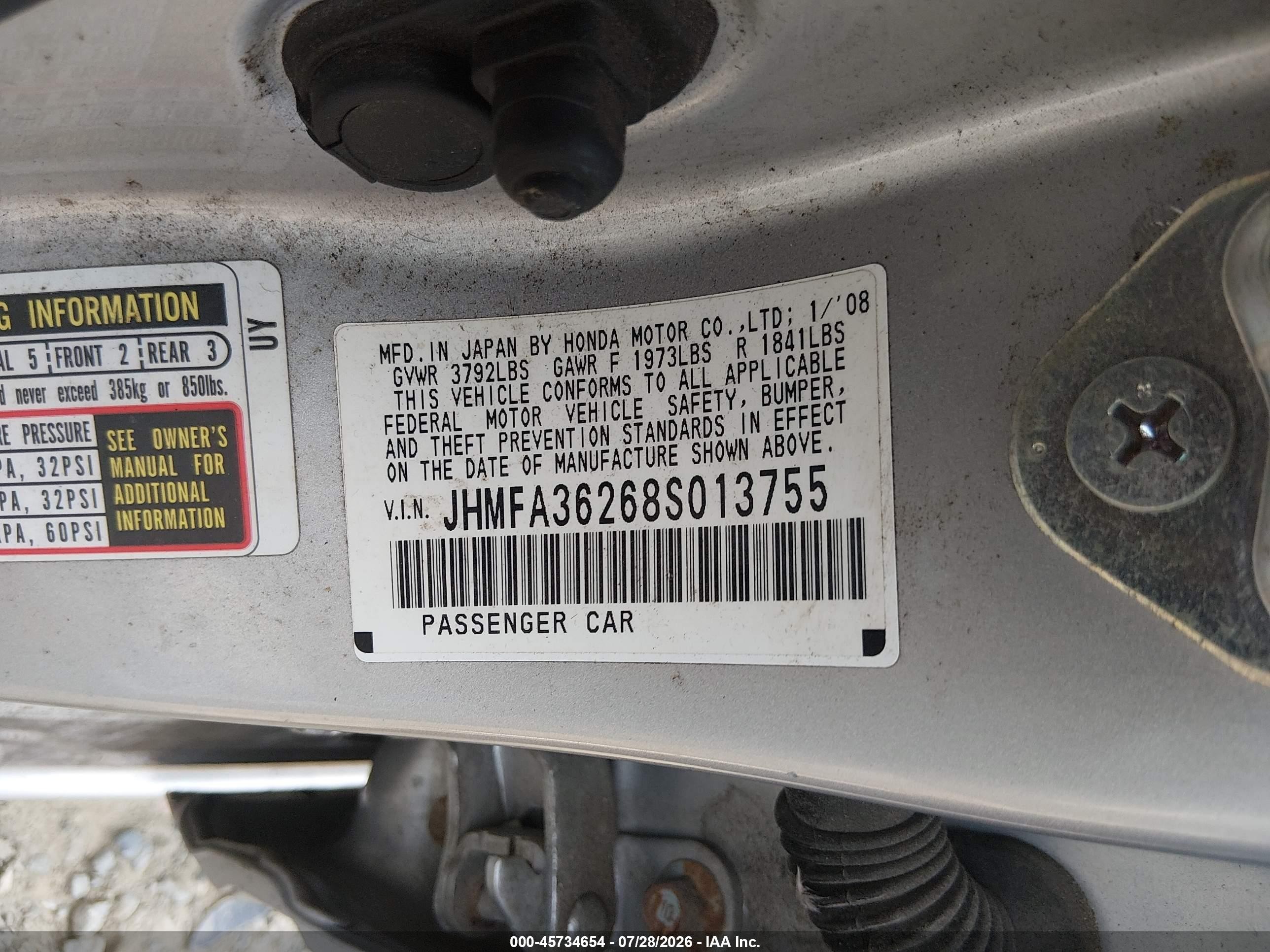 2008 Honda Civic Hybrid   Silver vin: JHMFA36268S013755