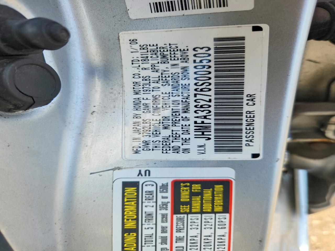 2006 Honda Civic Hybrid Silver vin: JHMFA36276S009503