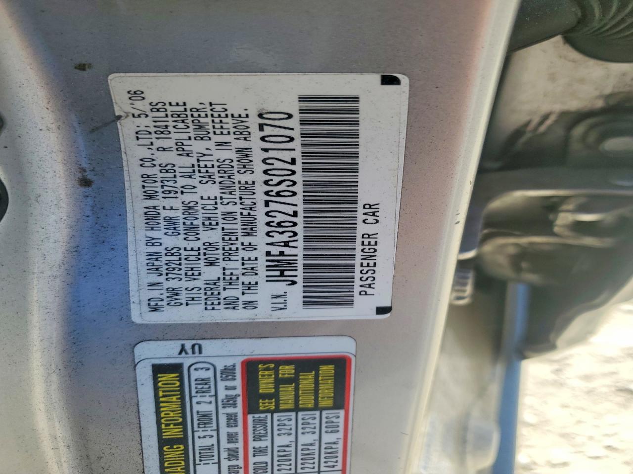 2006 Honda Civic Hybrid Gray vin: JHMFA36276S021070