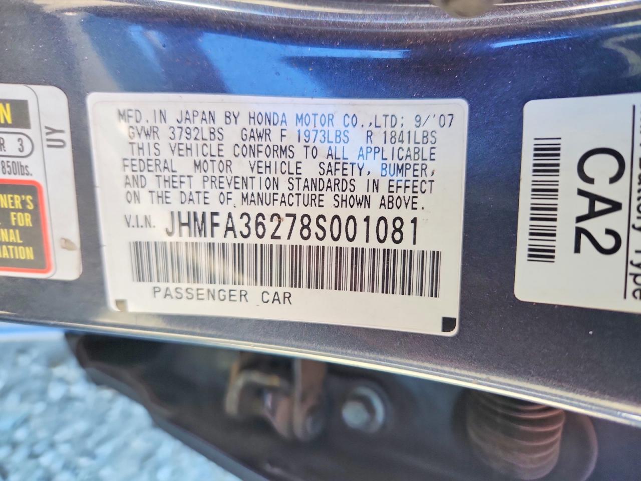 2008 Honda Civic Hybrid Gray vin: JHMFA36278S001081