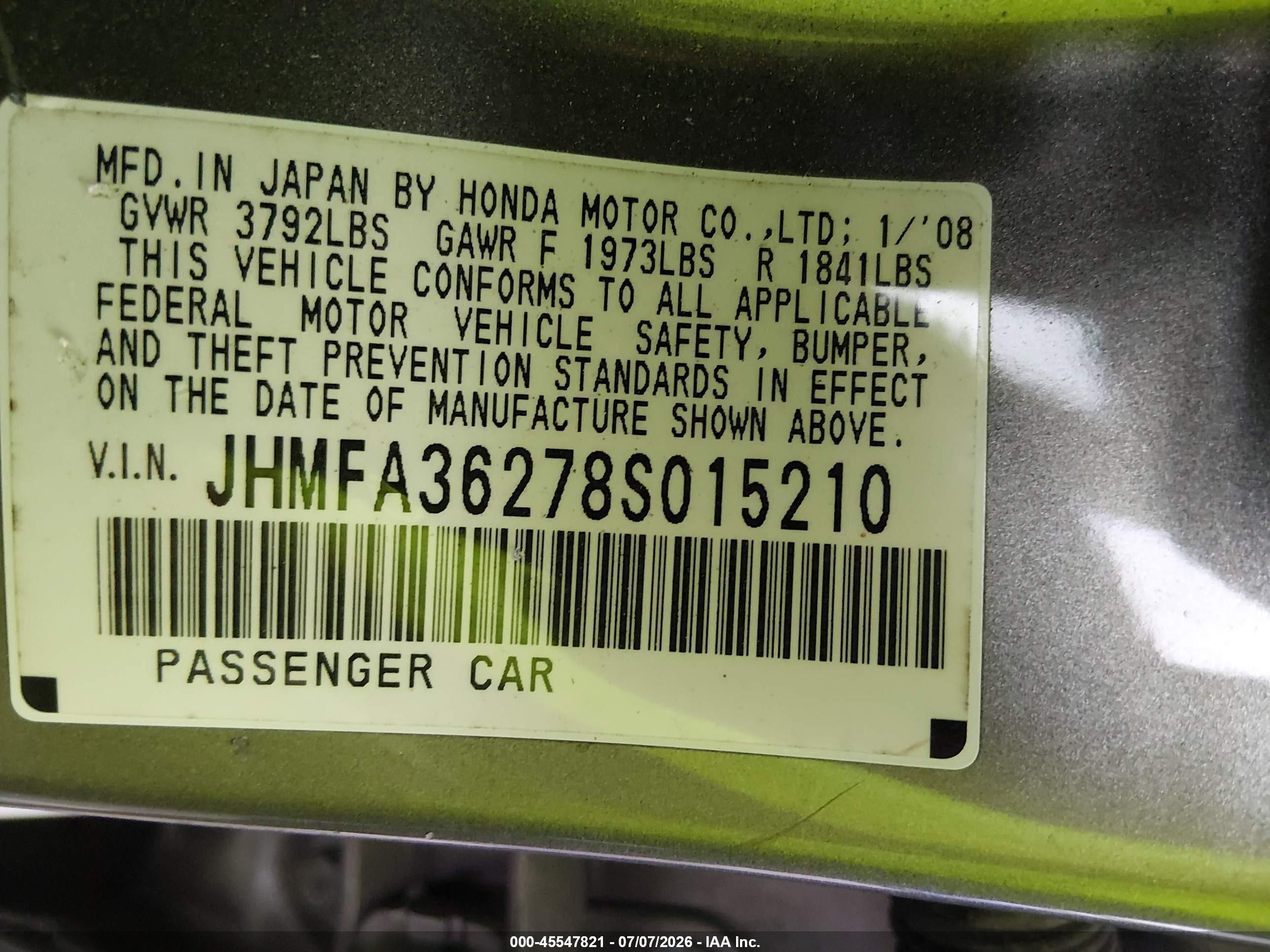 2008 Honda Civic Hybrid Серый vin: JHMFA36278S015210