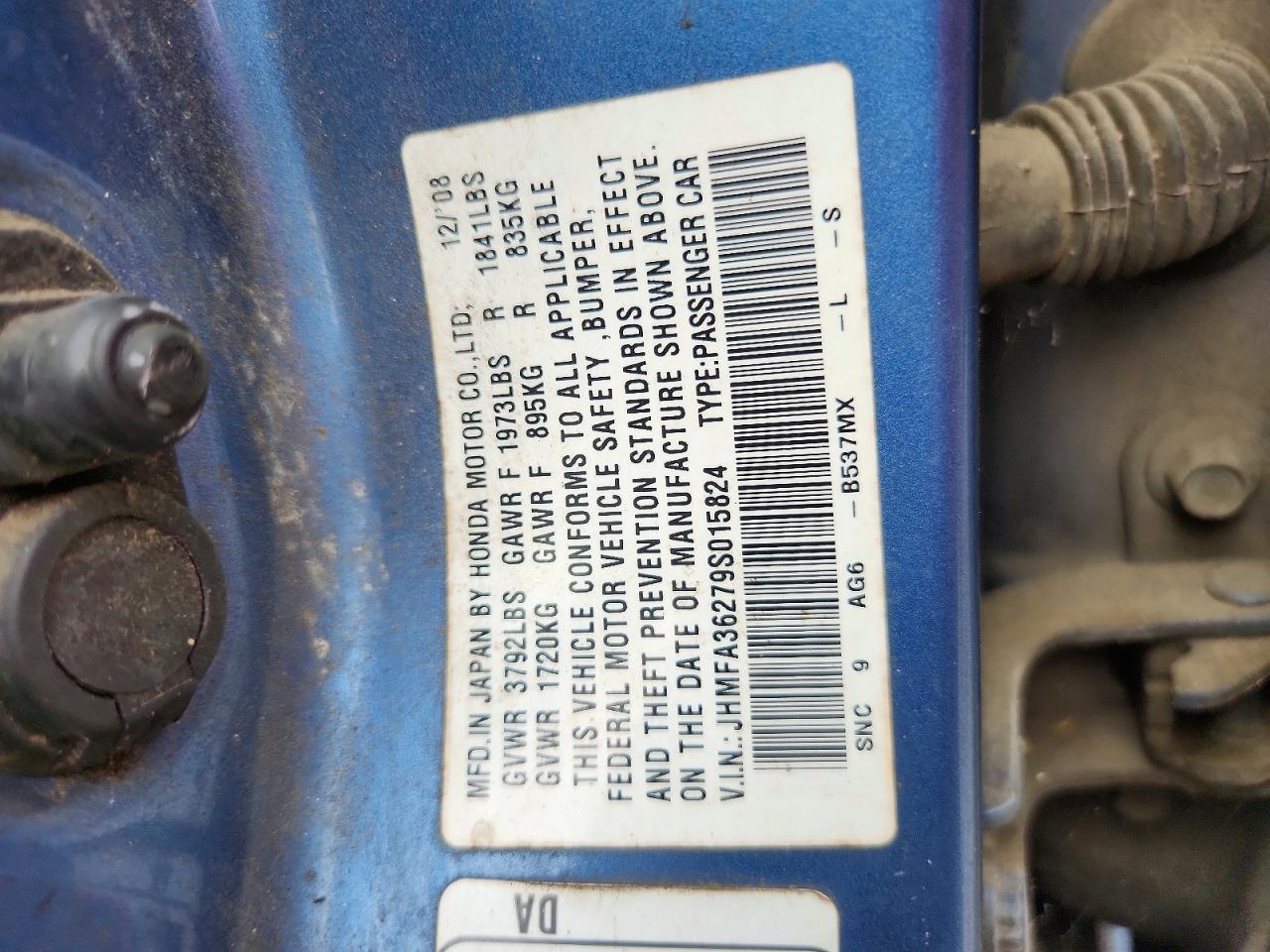 2009 Honda Civic Hybrid Blue vin: JHMFA36279S015824