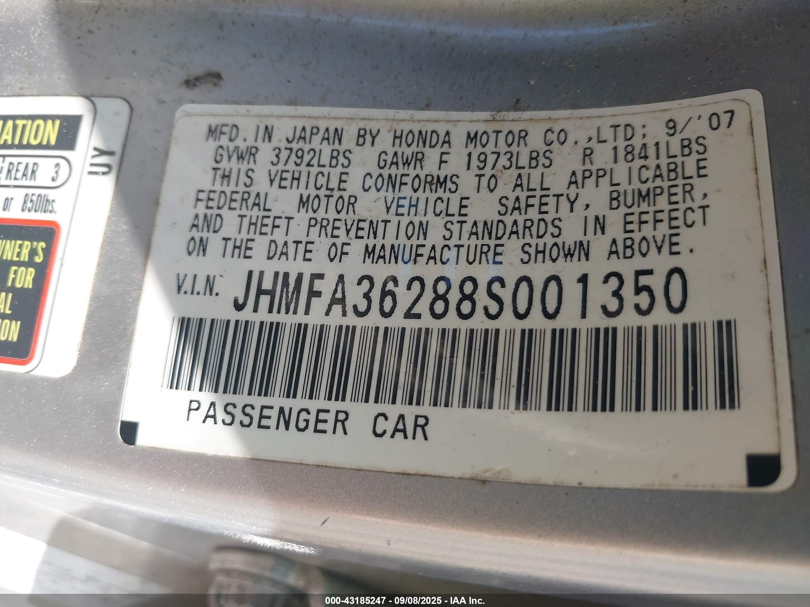 2008 Honda Civic Hybrid   Серебряный vin: JHMFA36288S001350