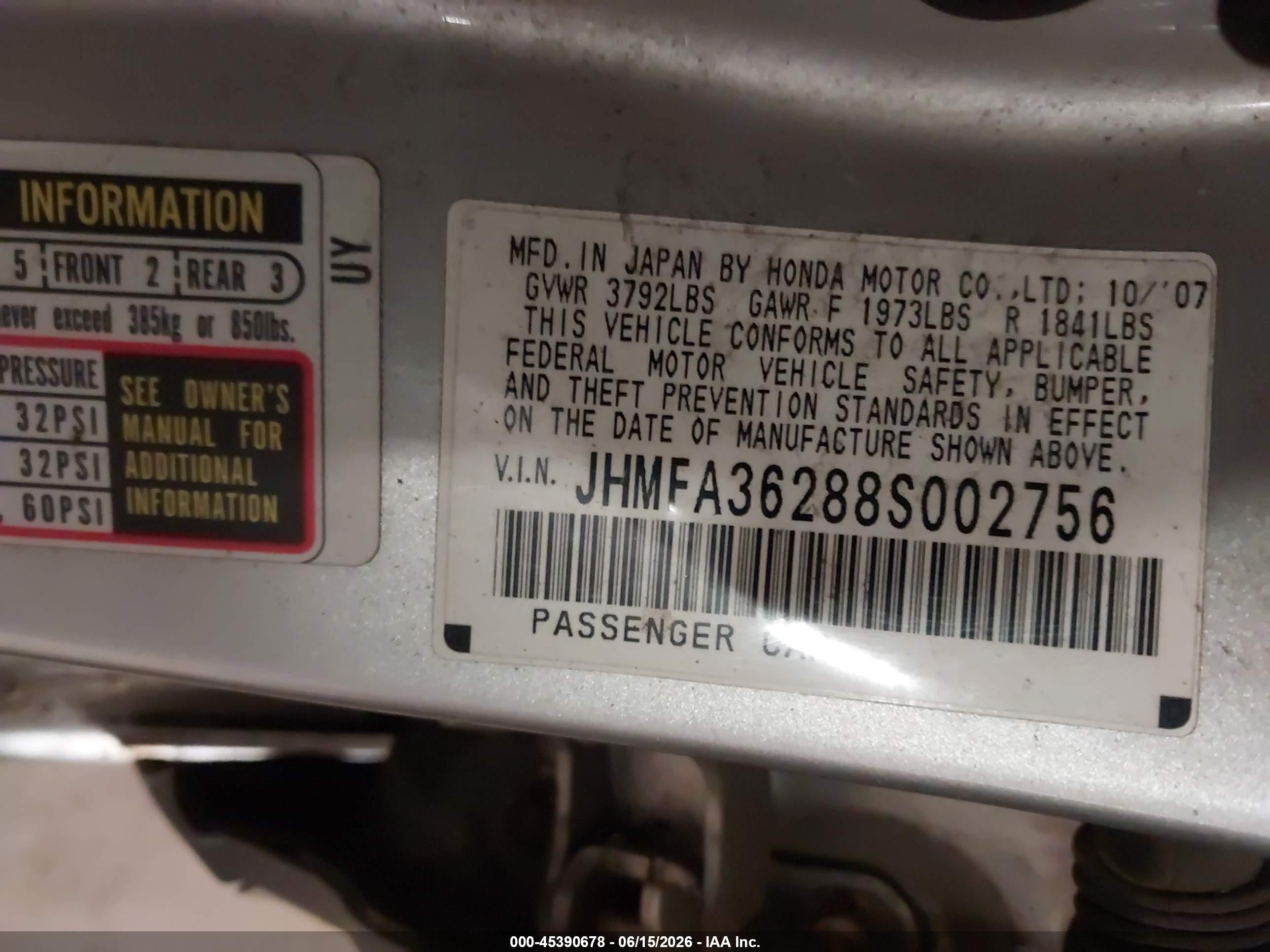 2008 Honda Civic Hybrid Silver vin: JHMFA36288S002756