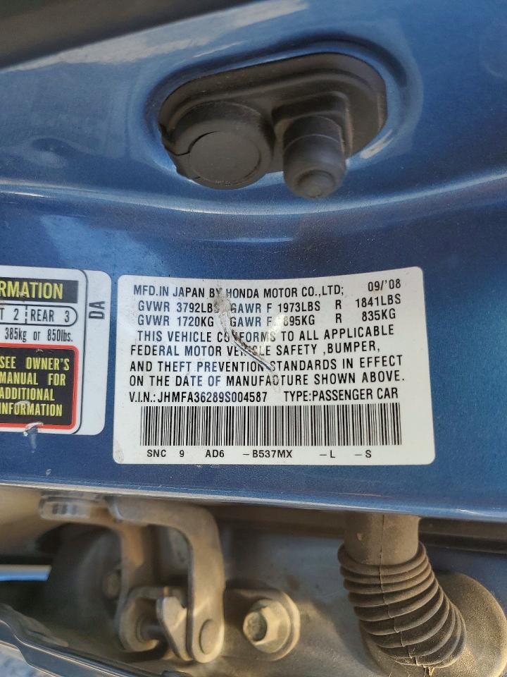 2009 Honda Civic Hybrid Blue vin: JHMFA36289S004587