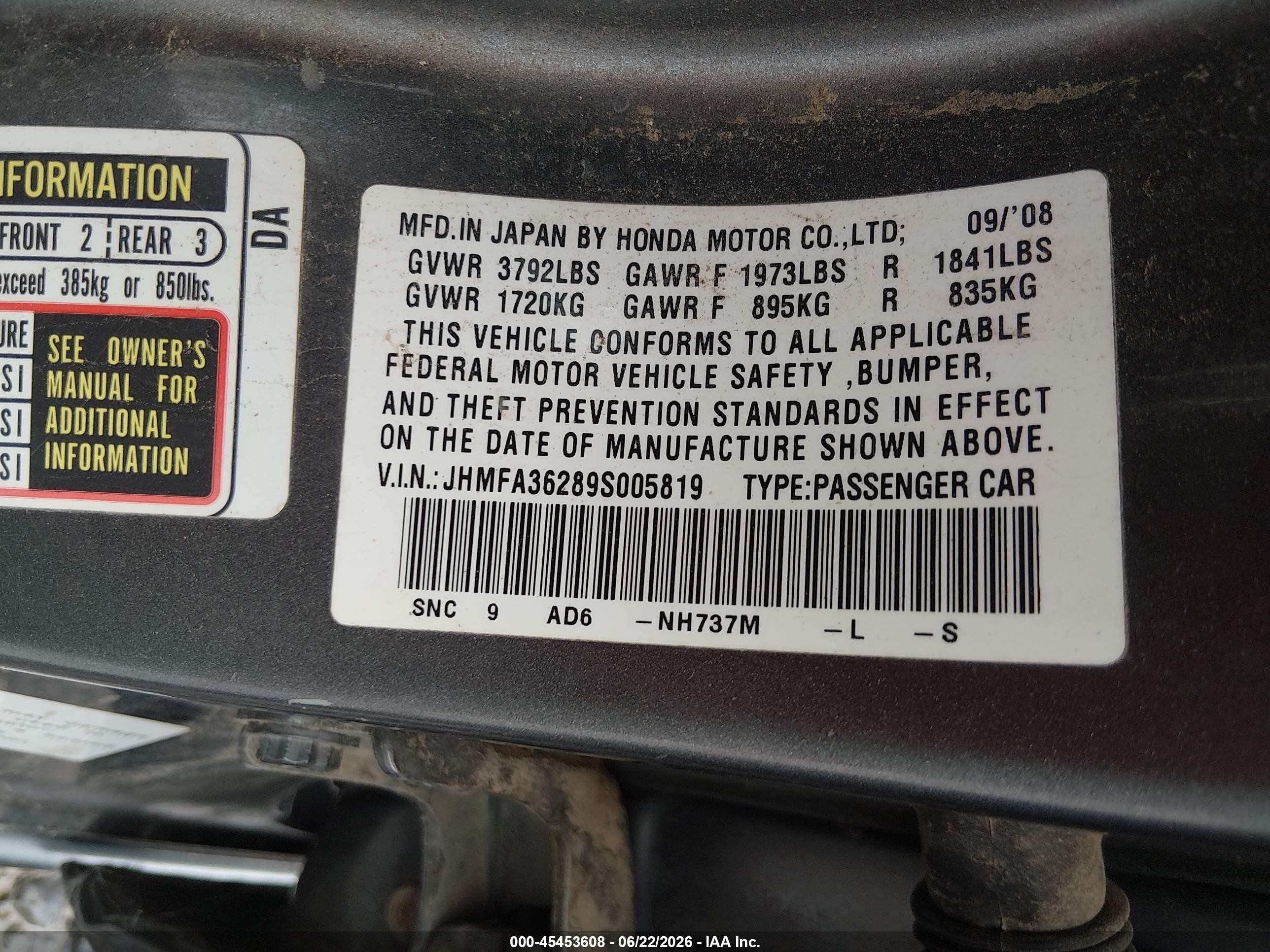 2009 Honda Civic Hybrid   Gray vin: JHMFA36289S005819