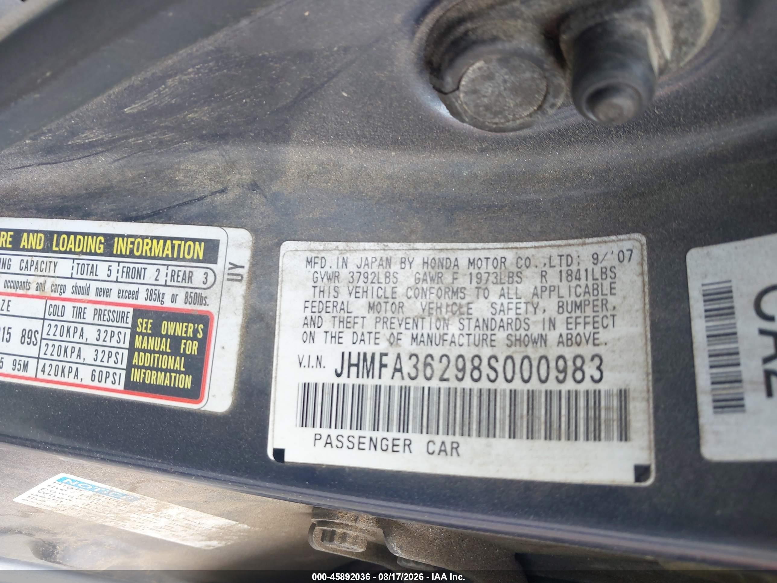 2008 Honda Civic Hybrid   Blue vin: JHMFA36298S000983