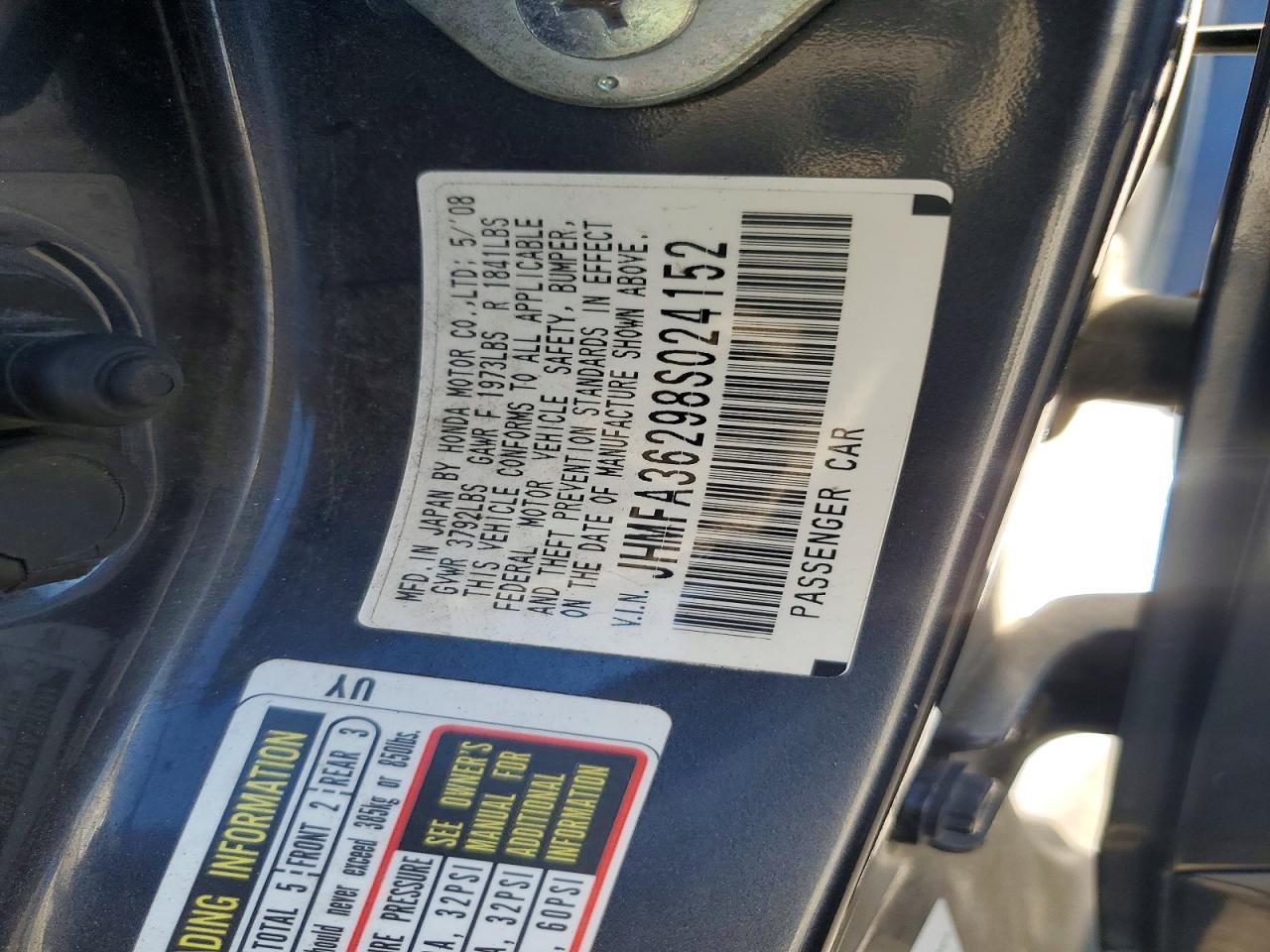 2008 Honda Civic Hybrid Blue vin: JHMFA36298S024152