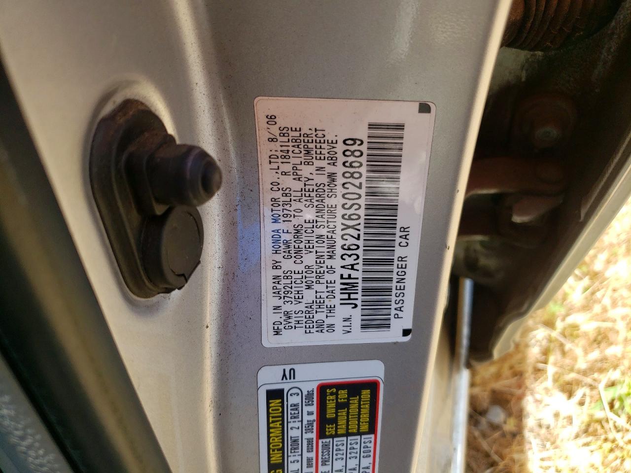 2006 Honda Civic Hybrid Silver vin: JHMFA362X6S028689