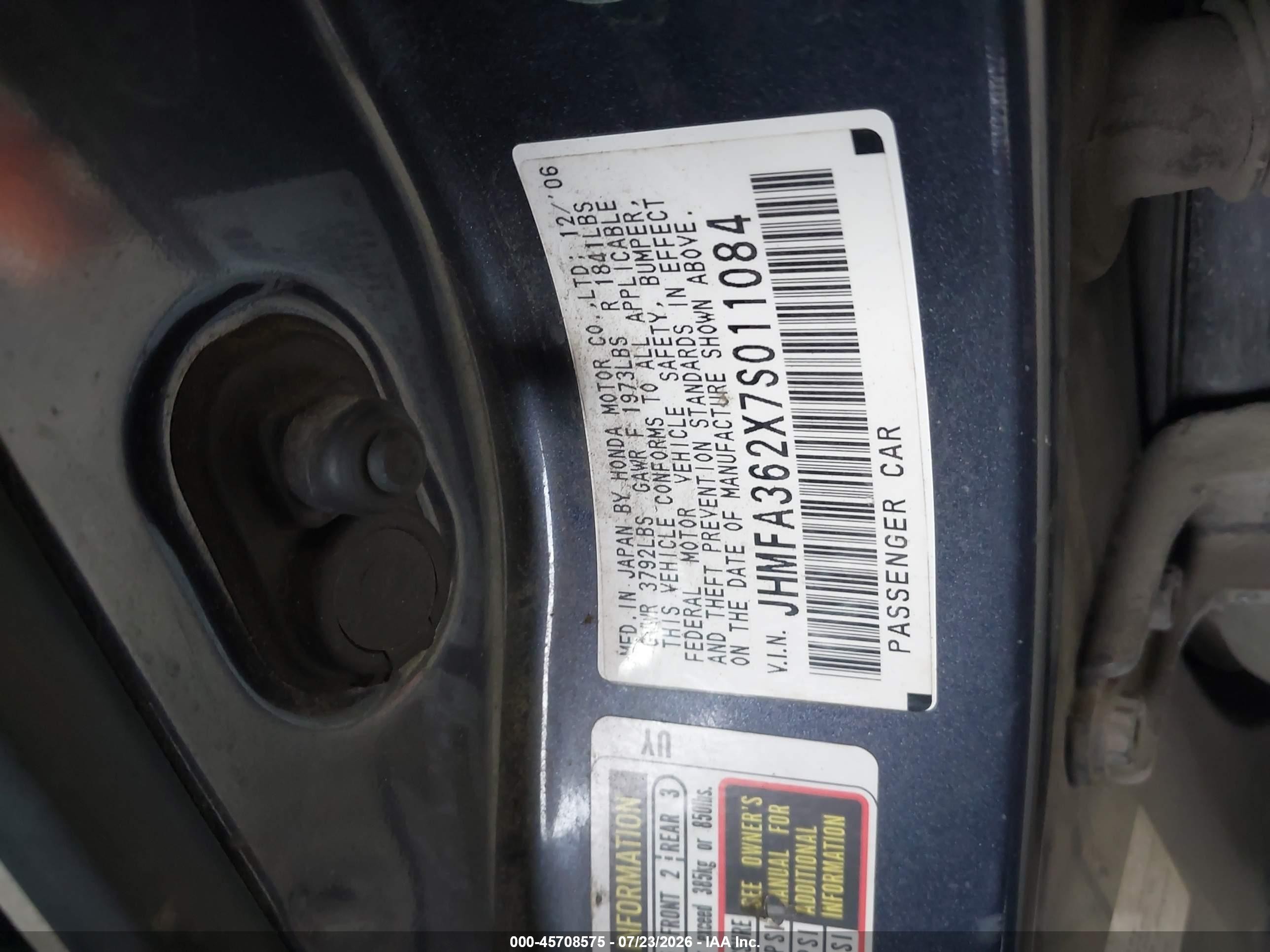 2007 Honda Civic Hybrid   Blue vin: JHMFA362X7S011084