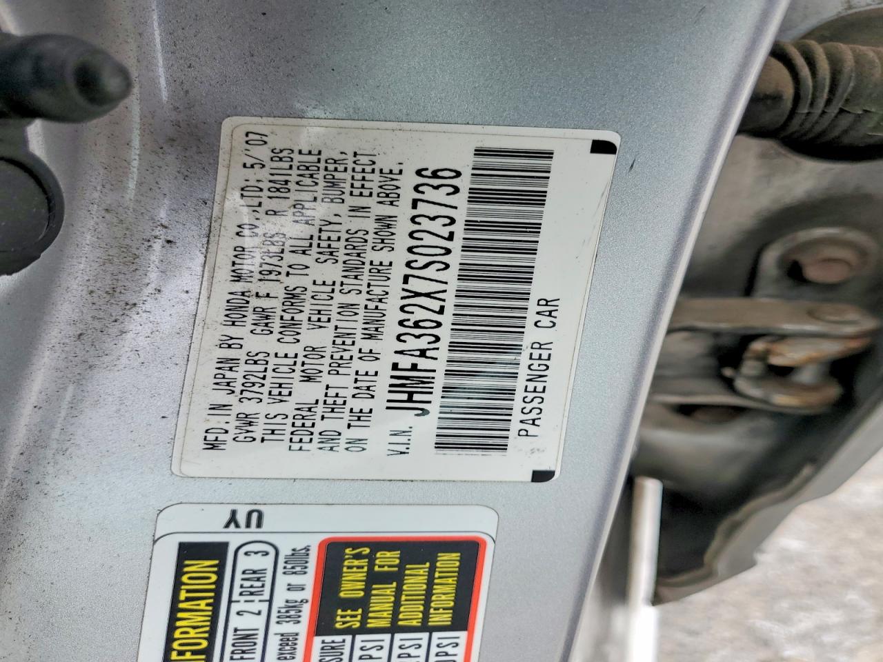 2007 Honda Civic Hybrid Silver vin: JHMFA362X7S023736