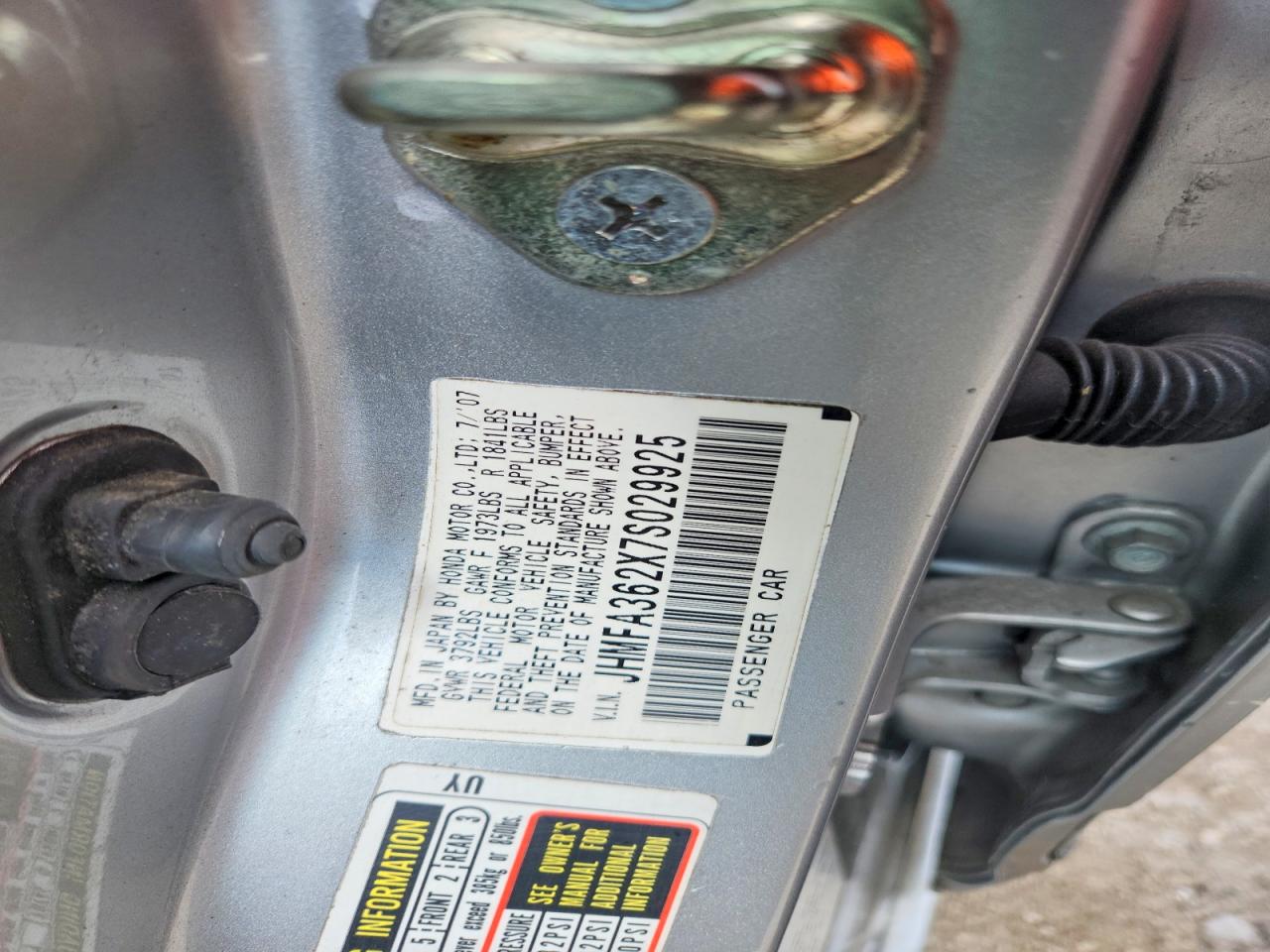 2007 Honda Civic Hybrid Silver vin: JHMFA362X7S029925