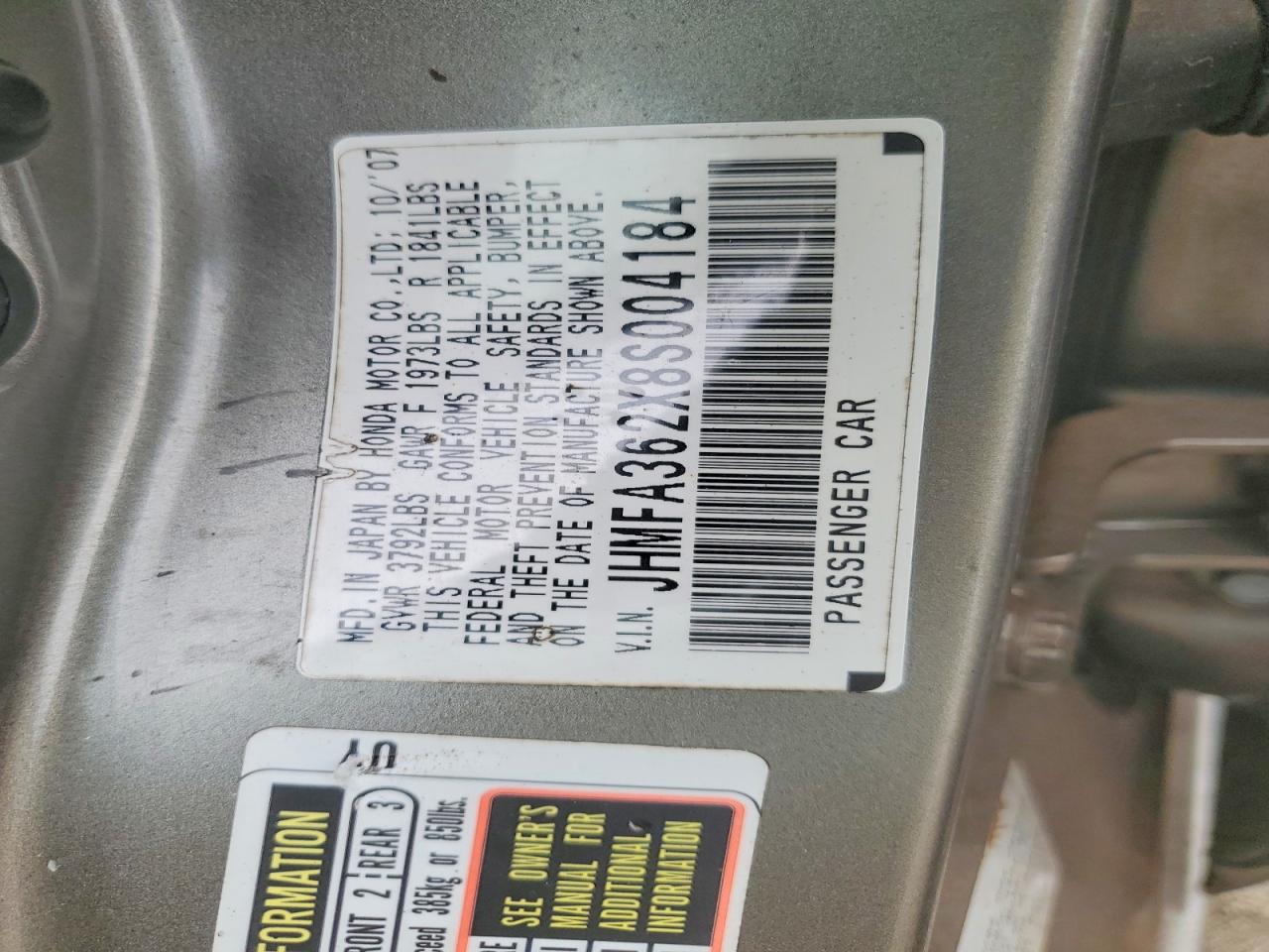 2008 Honda Civic Hybrid Gray vin: JHMFA362X8S004184