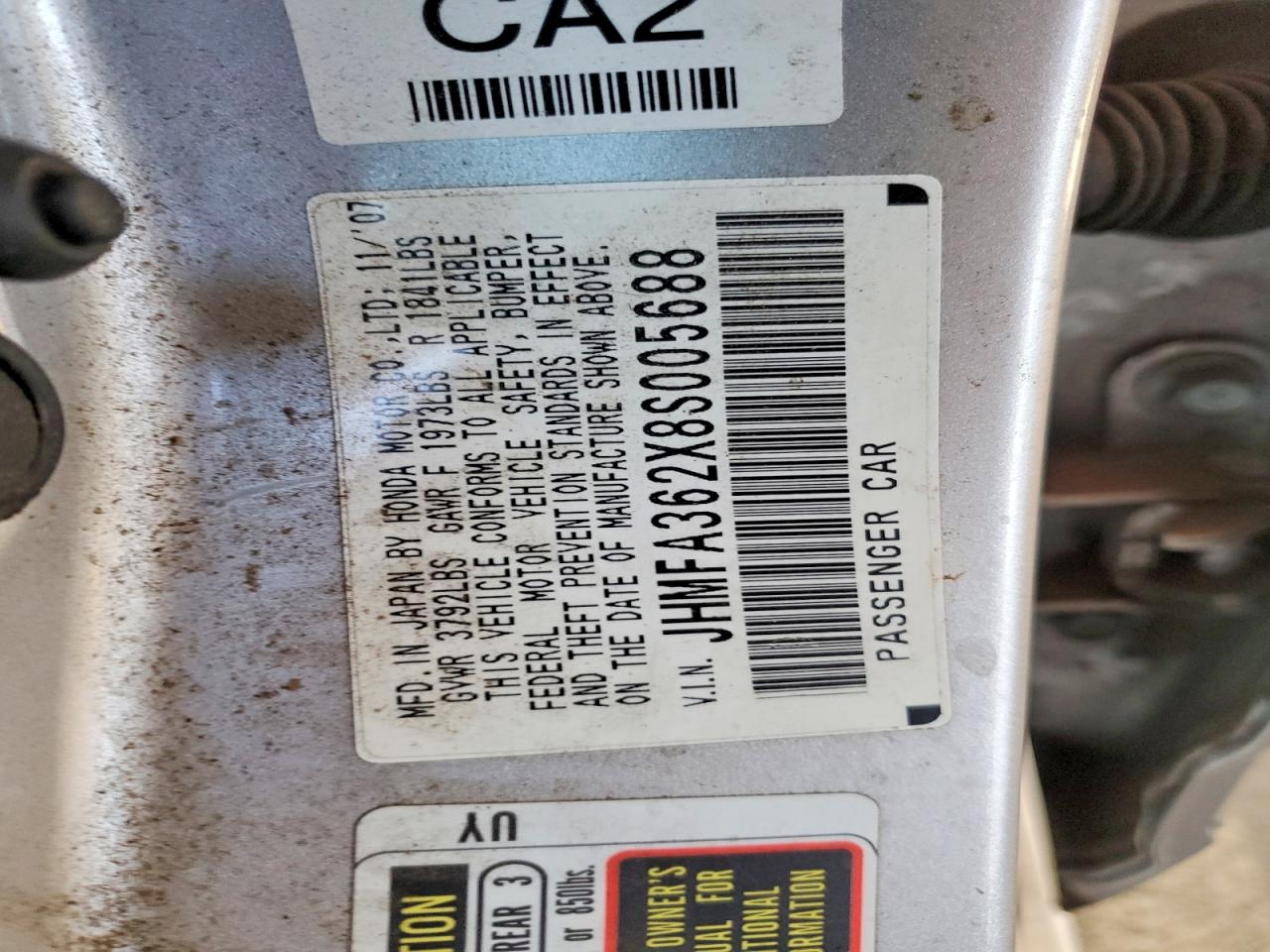 2008 Honda Civic Hybrid Серебряный vin: JHMFA362X8S005688
