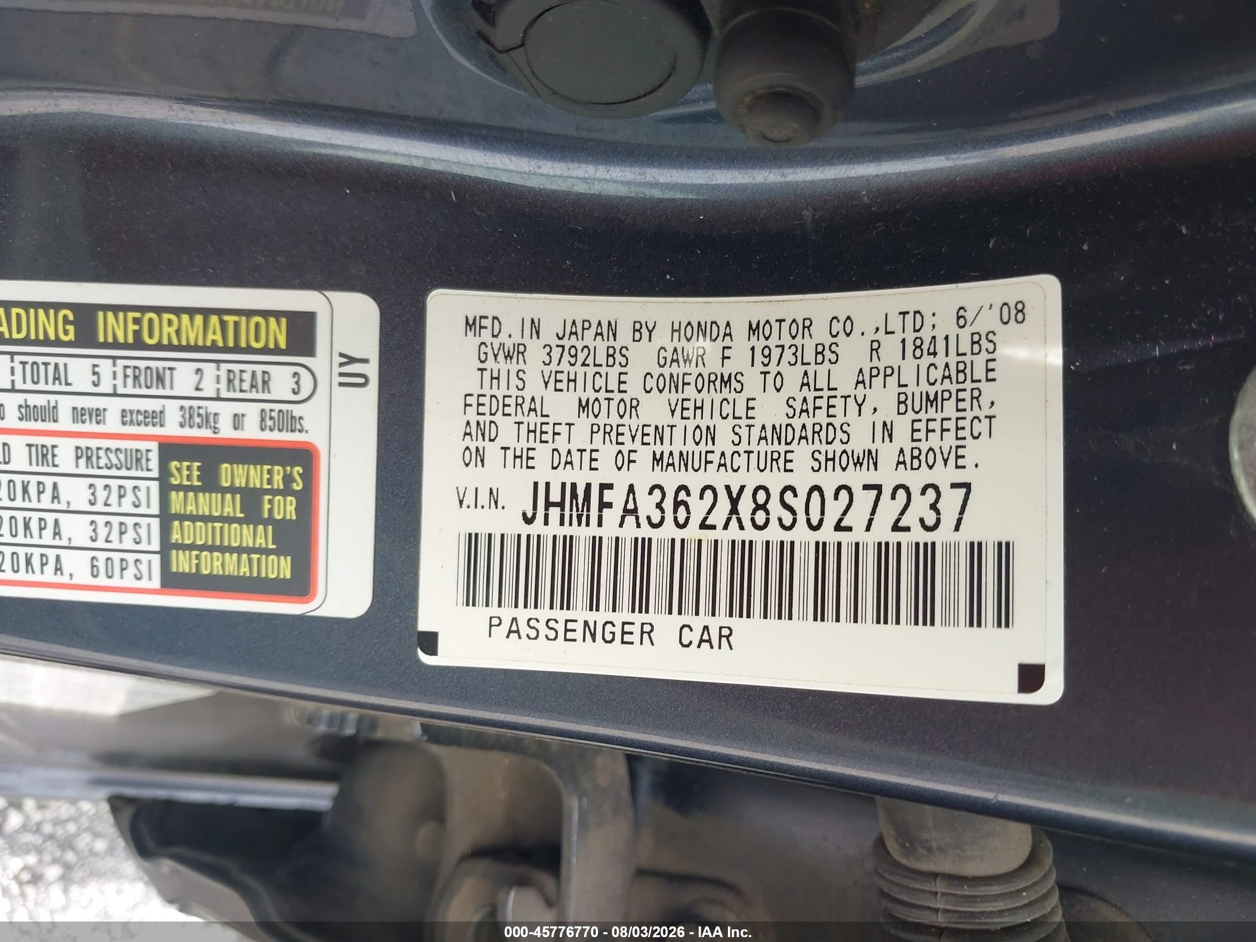 2008 Honda Civic Hybrid   Gray vin: JHMFA362X8S027237