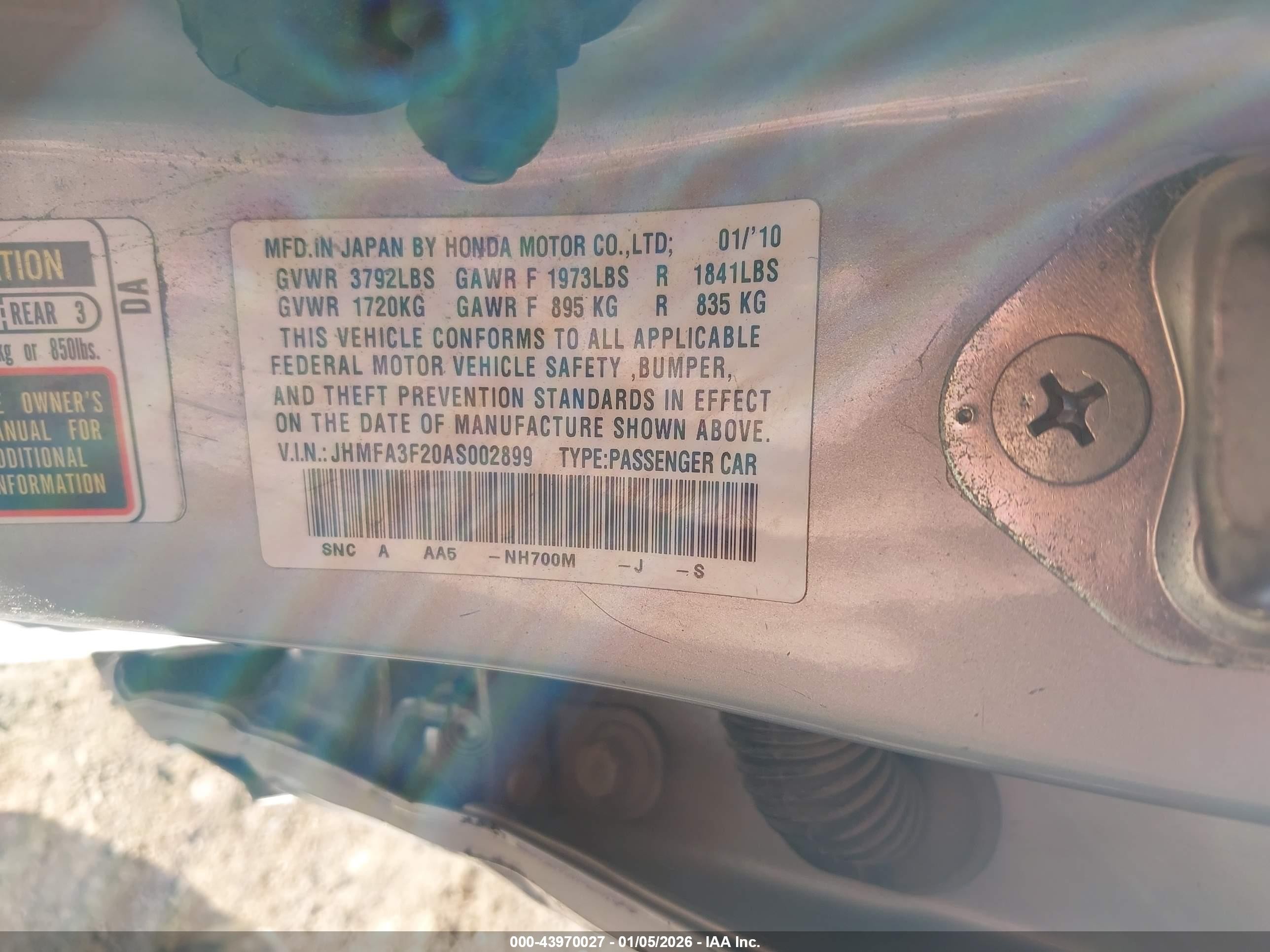 2010 Honda Civic Hybrid   Silver vin: JHMFA3F20AS002899