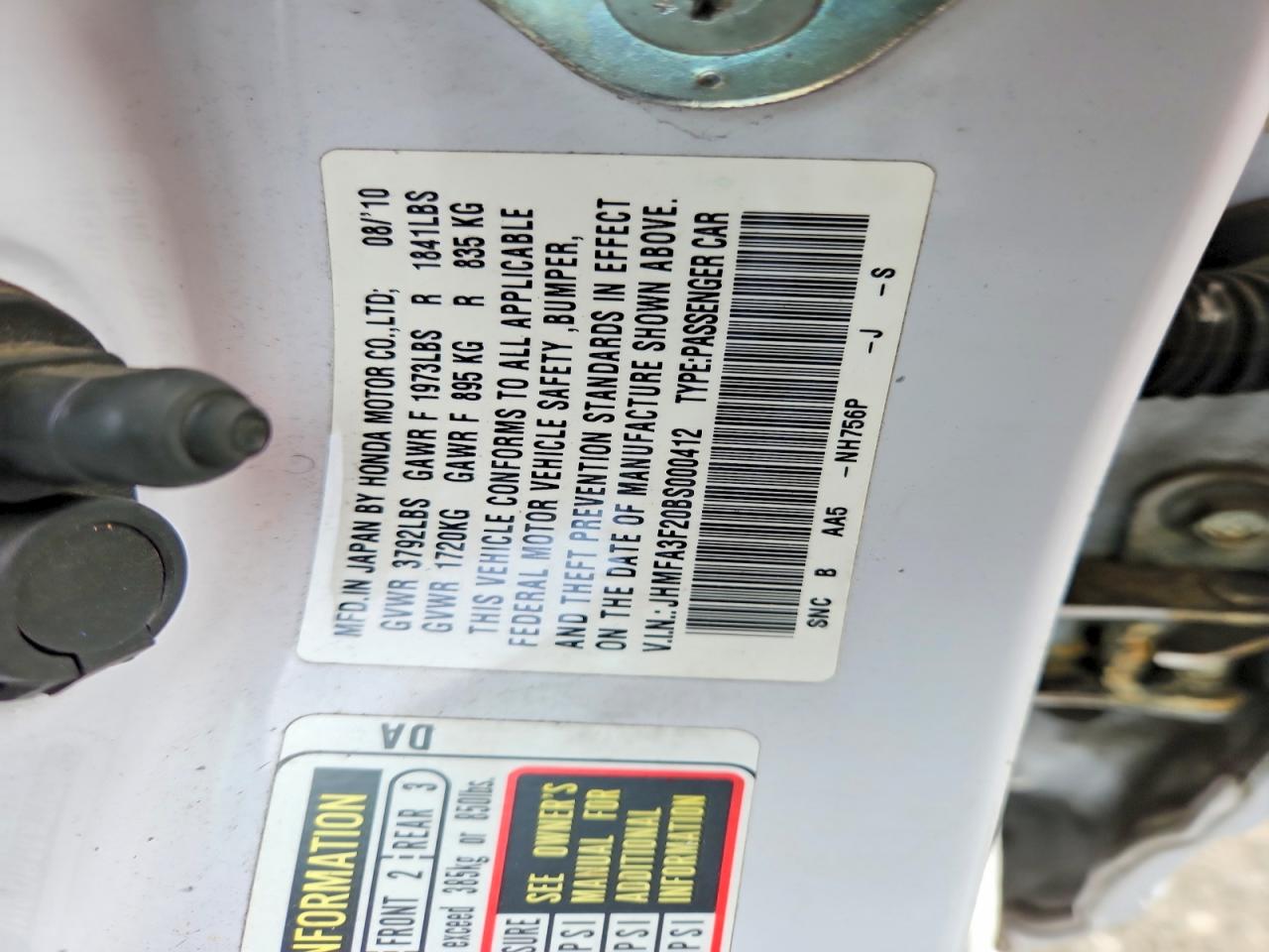2011 Honda Civic Hybrid White vin: JHMFA3F20BS000412