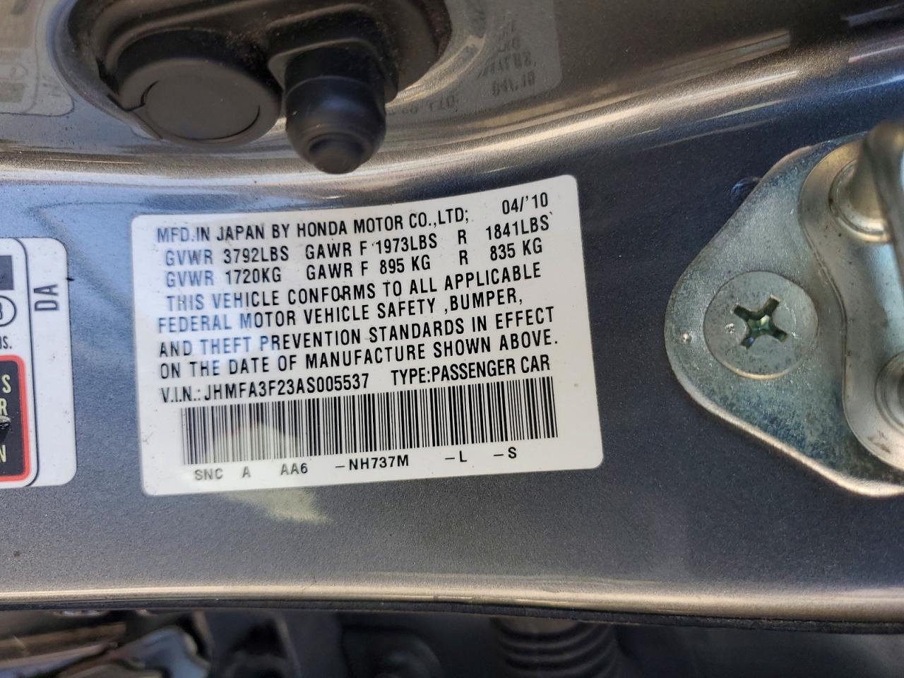 2010 Honda Civic Hybrid Black vin: JHMFA3F23AS005537