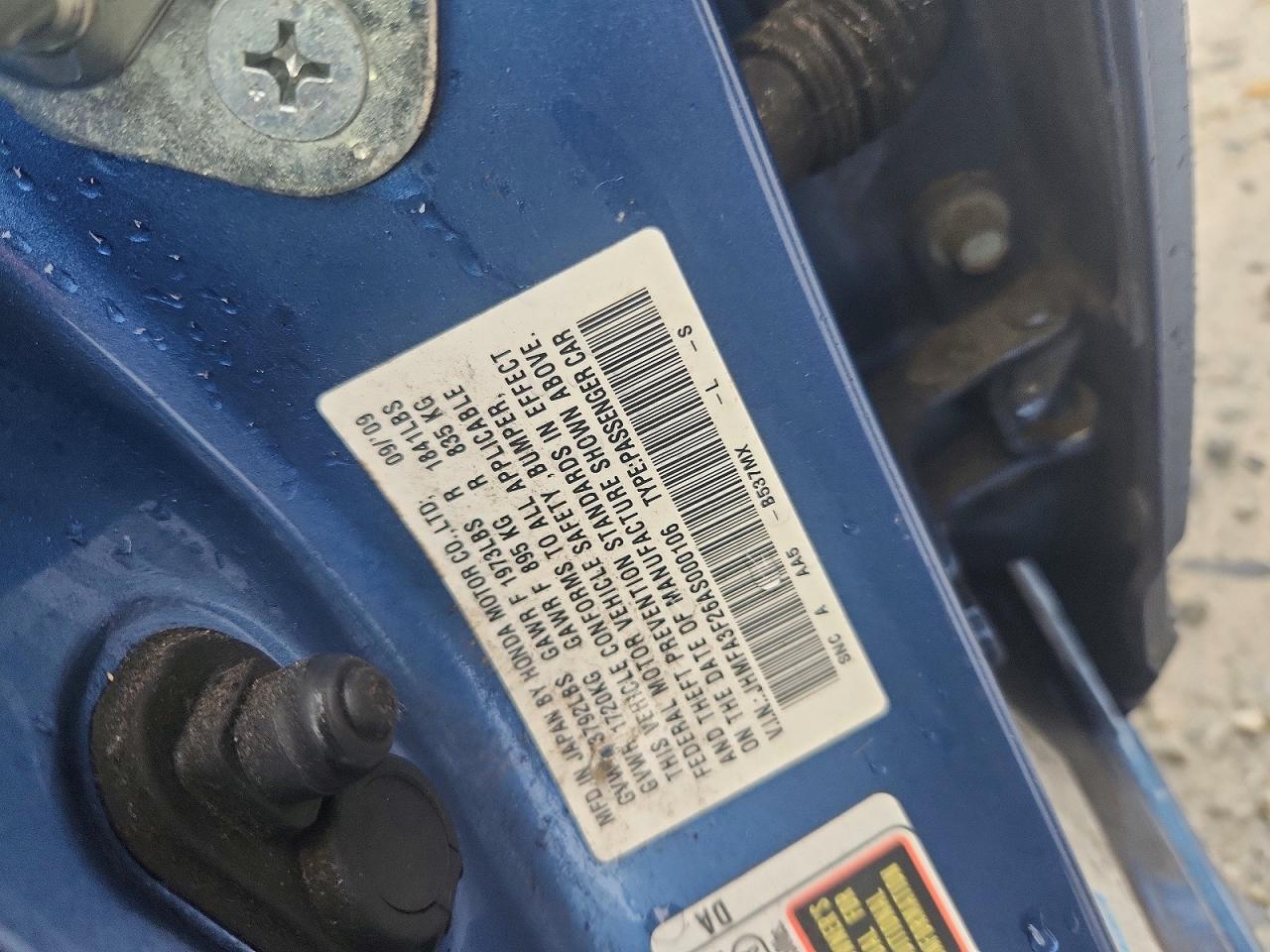 2010 Honda Civic Hybrid Blue vin: JHMFA3F26AS000106
