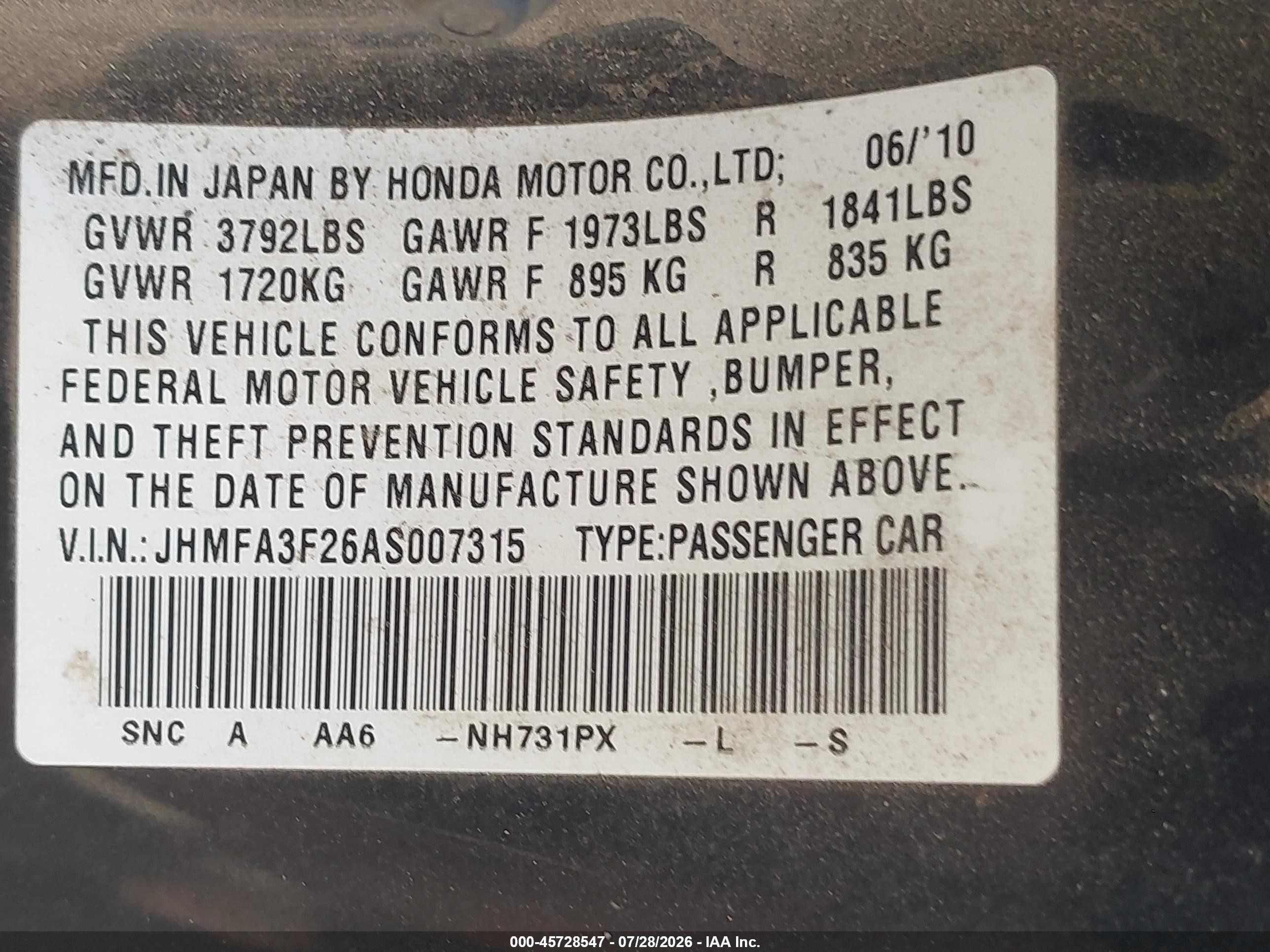 2010 Honda Civic Hybrid   Black vin: JHMFA3F26AS007315