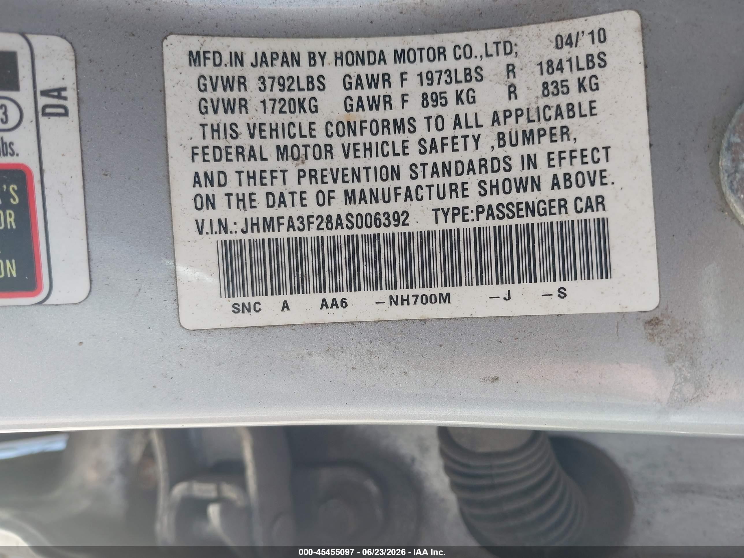 2010 Honda Civic Hybrid Silver vin: JHMFA3F28AS006392