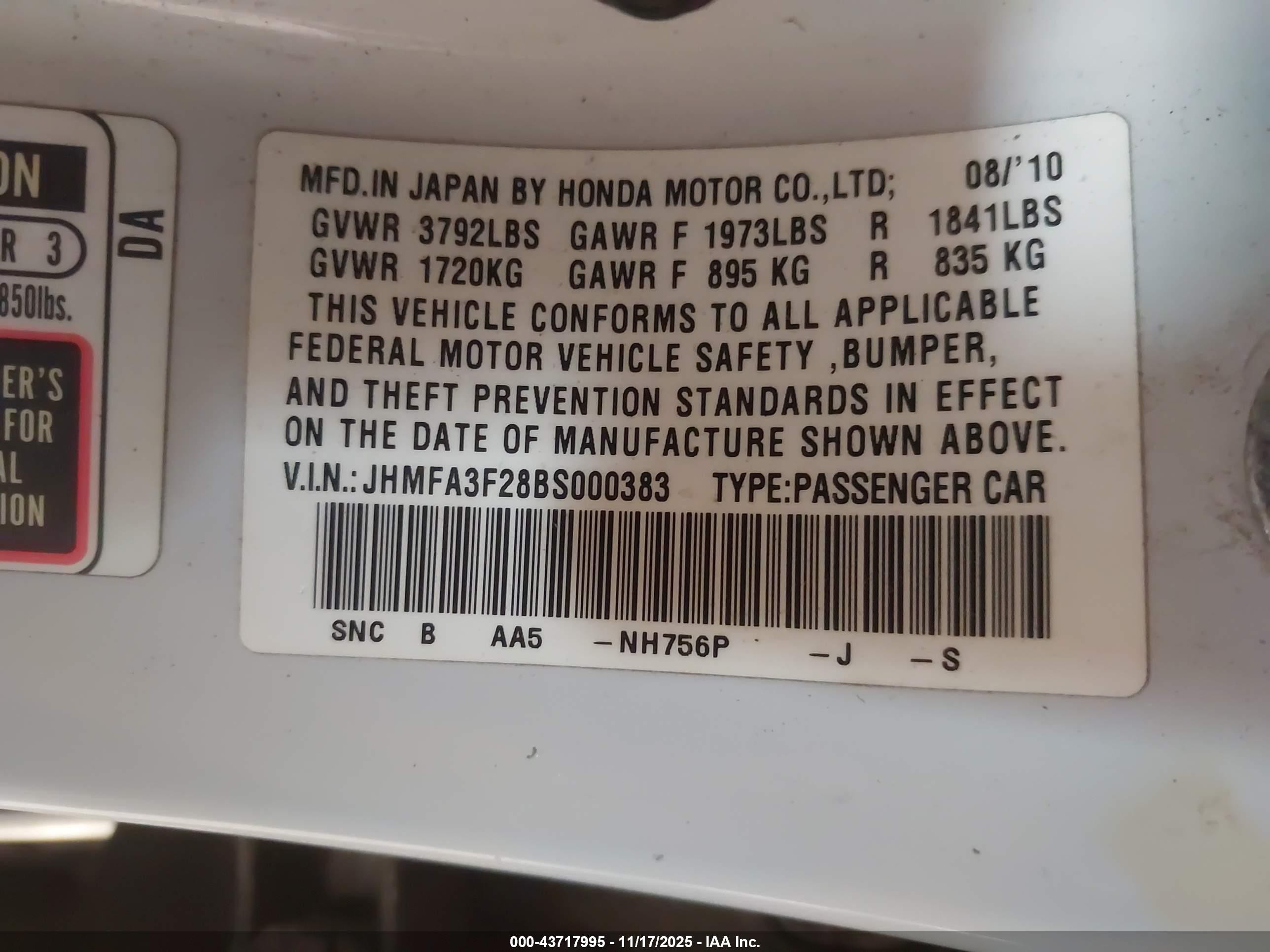 2011 Honda Civic Hybrid   White vin: JHMFA3F28BS000383