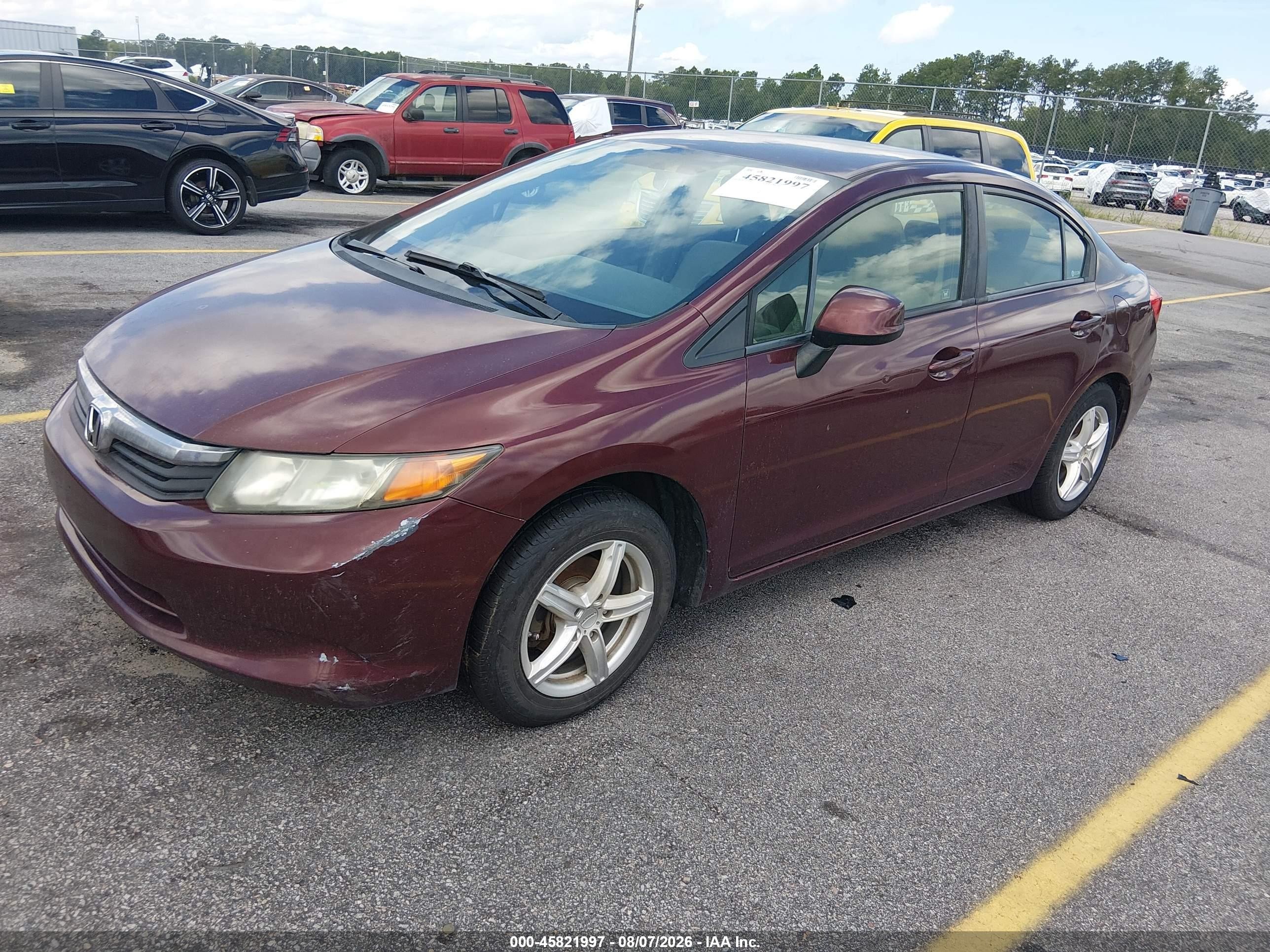 2012 Honda Civic Lx Burgundy vin: JHMFB2F50CS003636