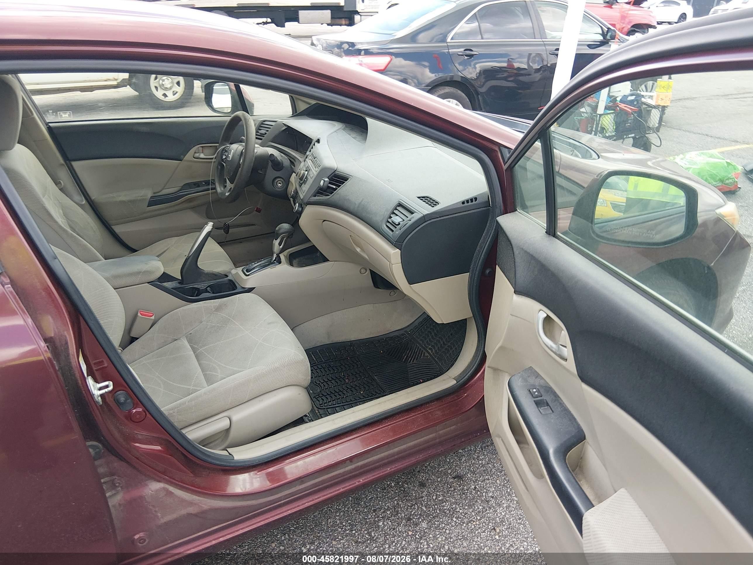 2012 Honda Civic Lx Burgundy vin: JHMFB2F50CS003636
