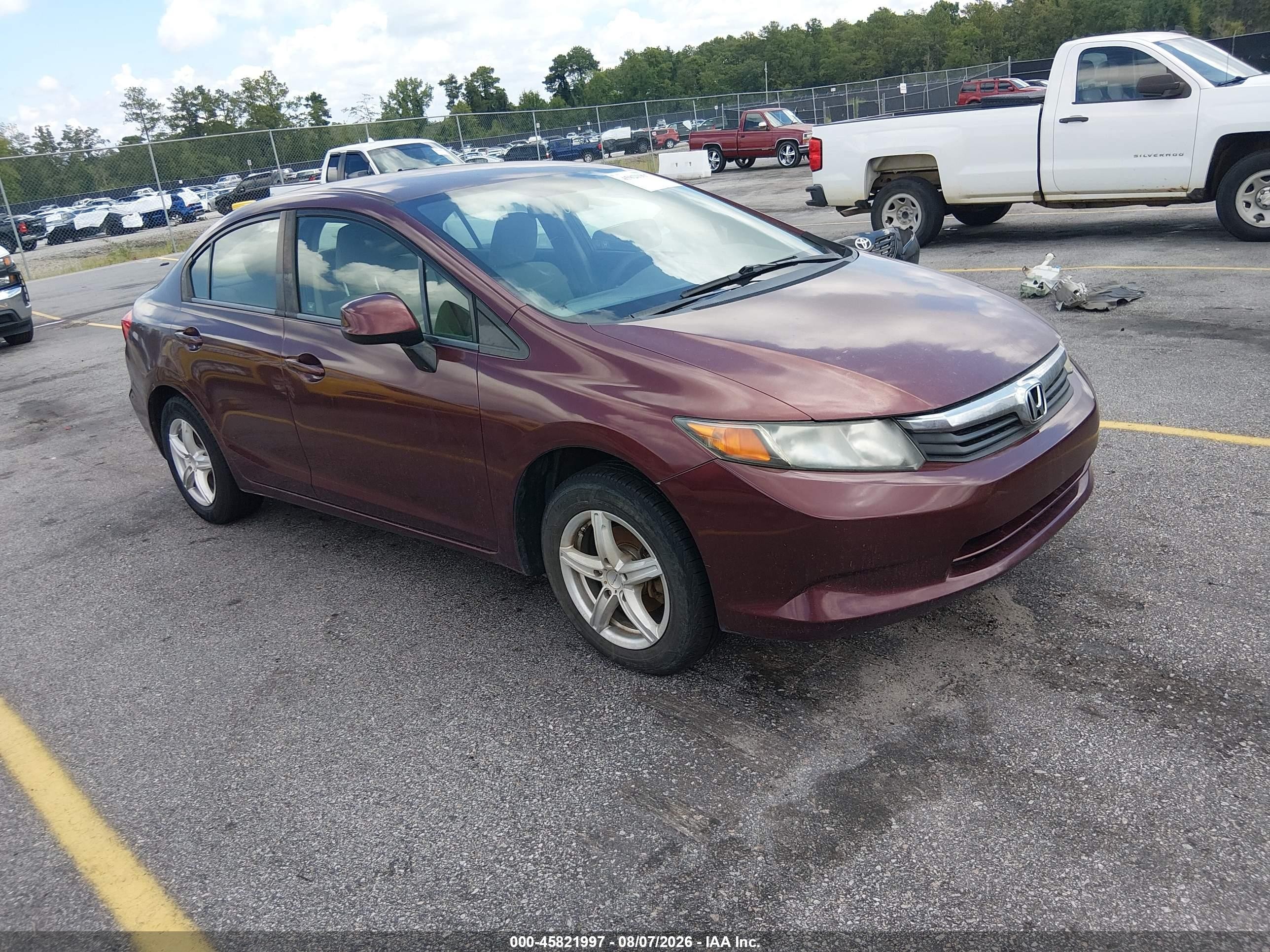 2012 Honda Civic Lx Burgundy vin: JHMFB2F50CS003636