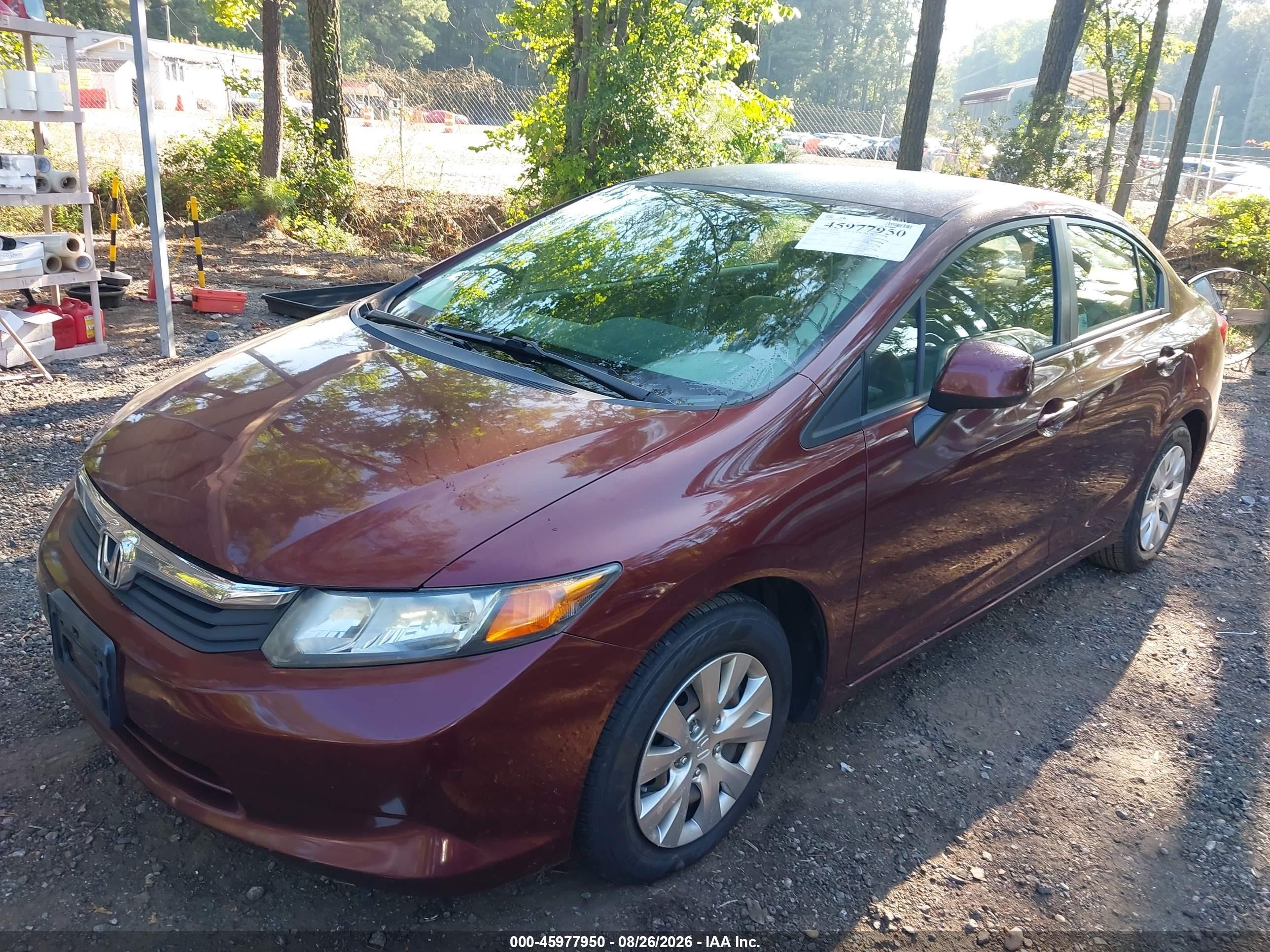 2012 Honda Civic Lx Burgundy vin: JHMFB2F57CS003603