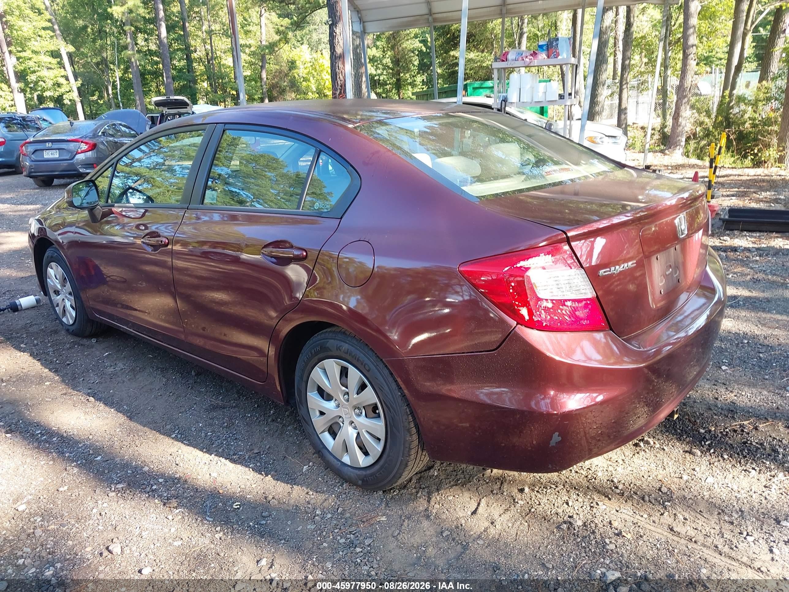 2012 Honda Civic Lx Burgundy vin: JHMFB2F57CS003603