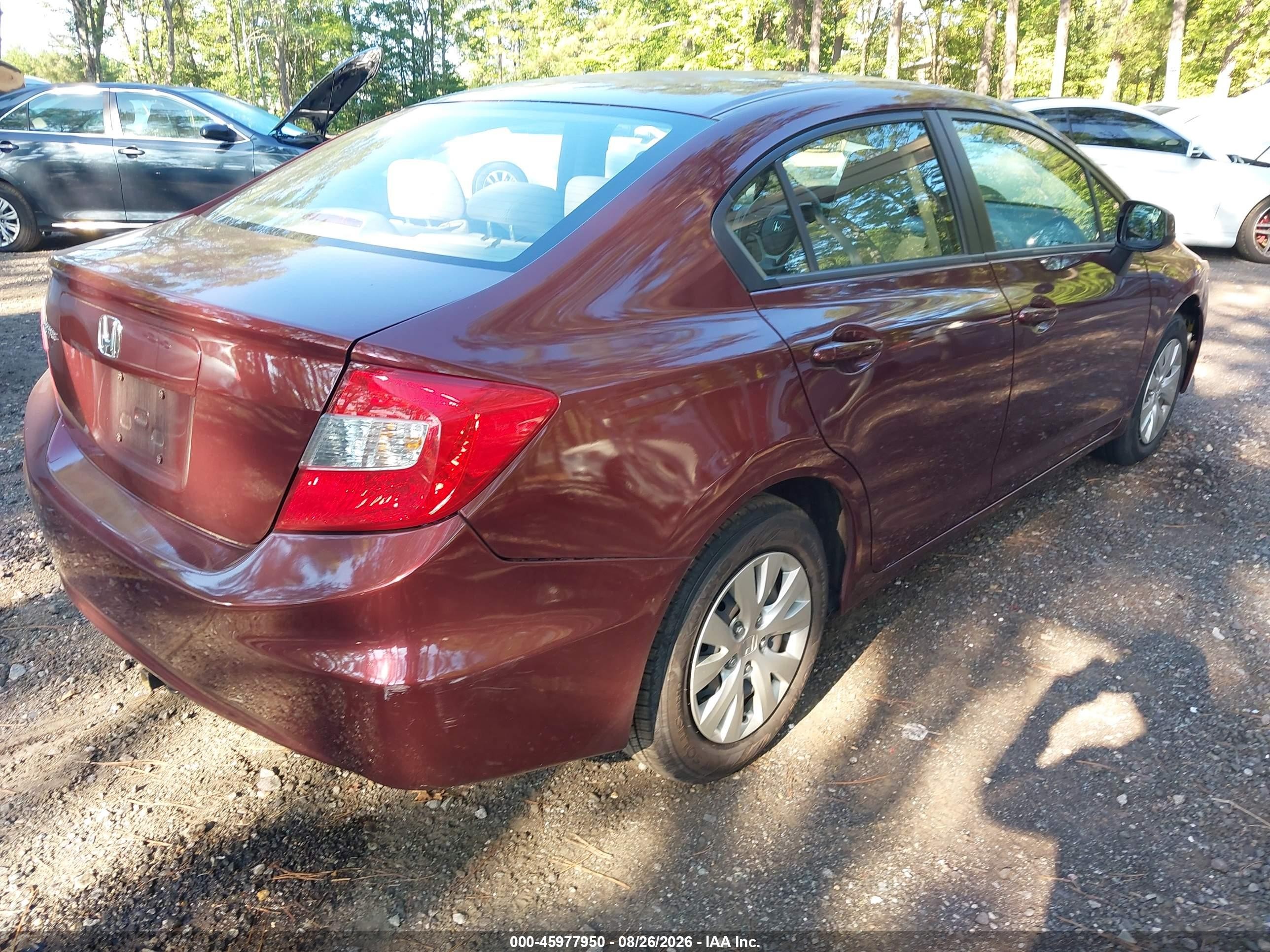 2012 Honda Civic Lx Burgundy vin: JHMFB2F57CS003603