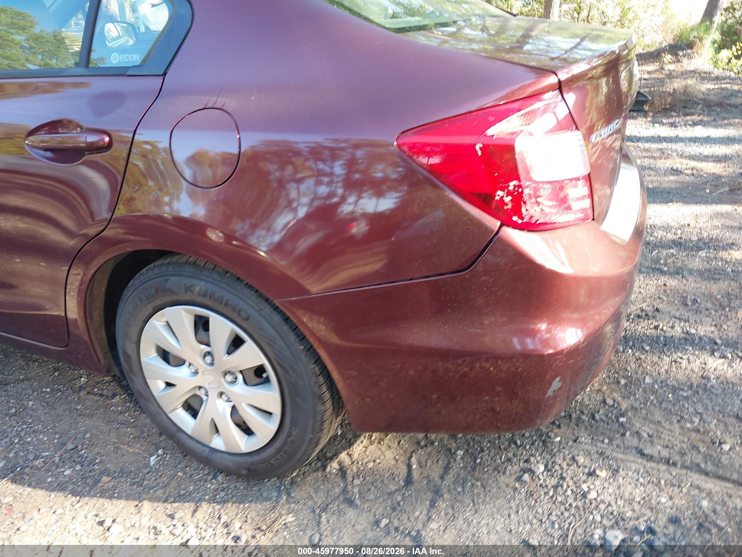 2012 Honda Civic Lx Burgundy vin: JHMFB2F57CS003603