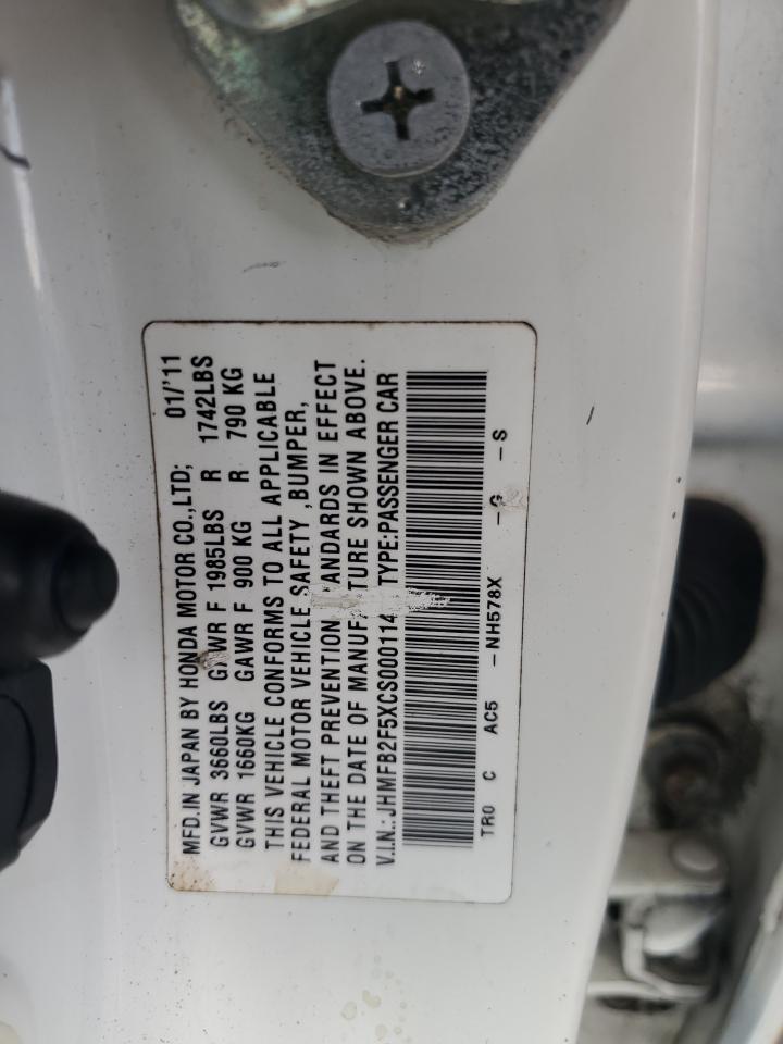 2012 Honda Civic Lx White vin: JHMFB2F5XCS000114
