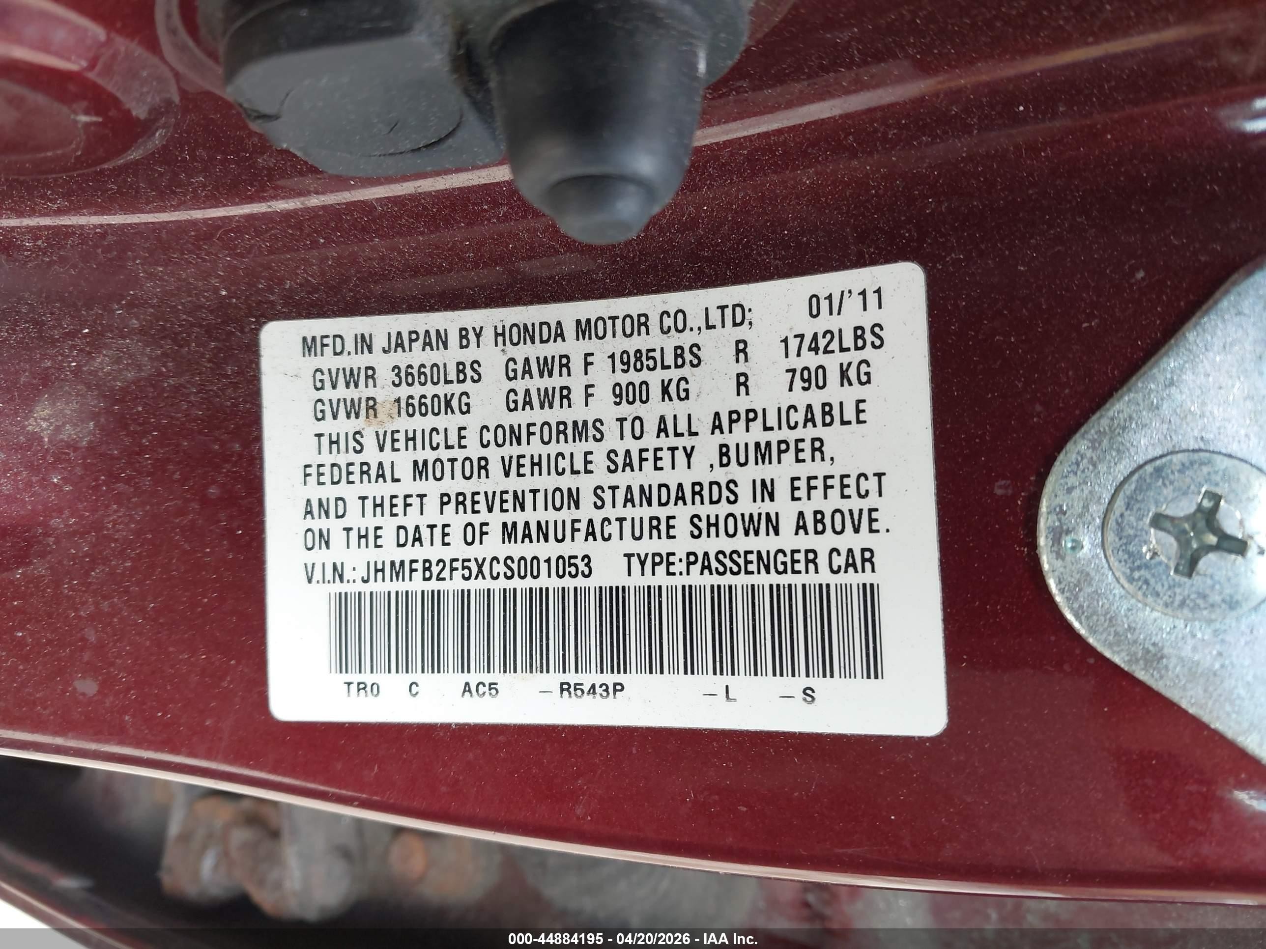 2012 Honda Civic Lx Maroon vin: JHMFB2F5XCS001053