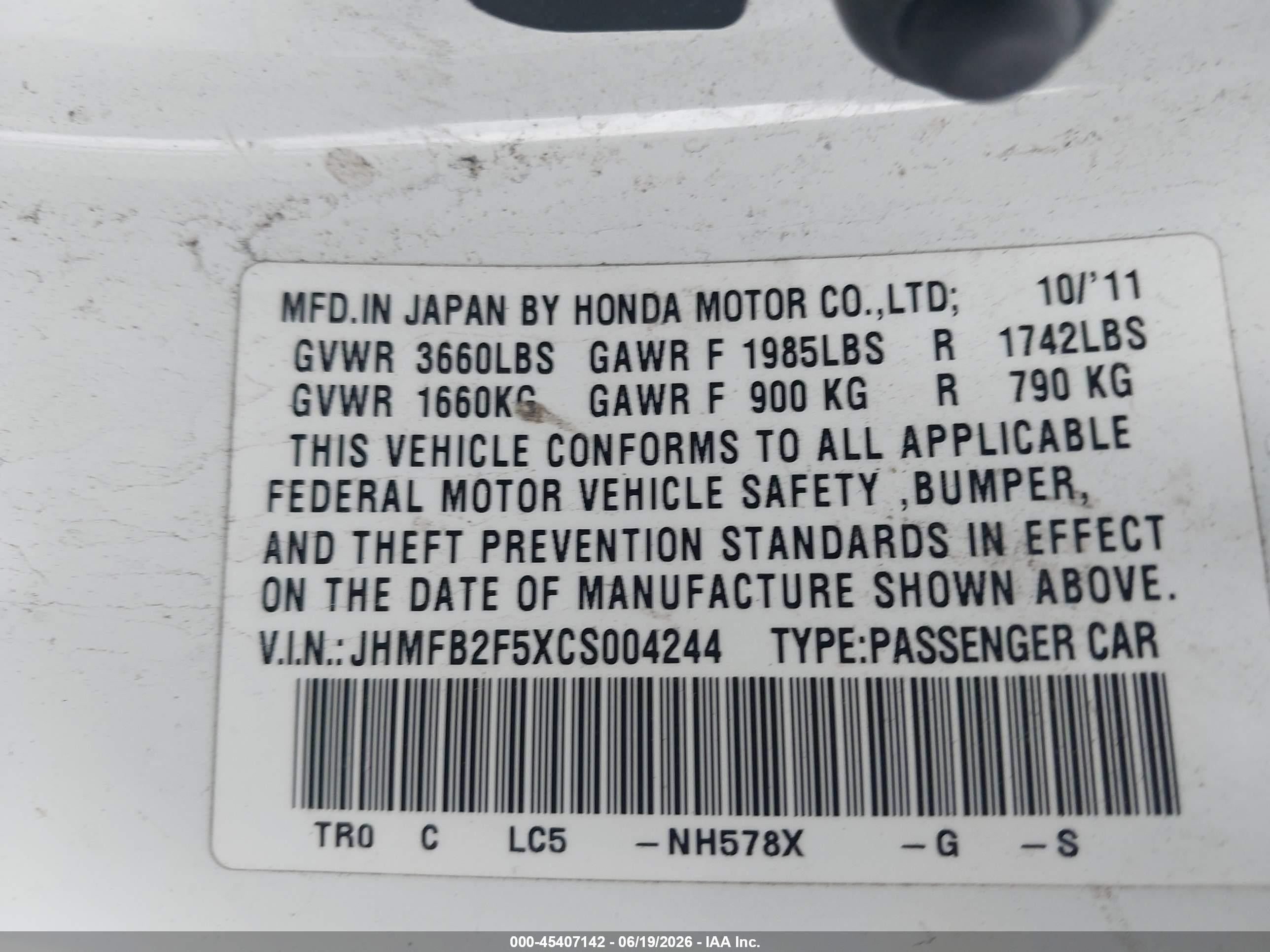 2012 Honda Civic Lx White vin: JHMFB2F5XCS004244