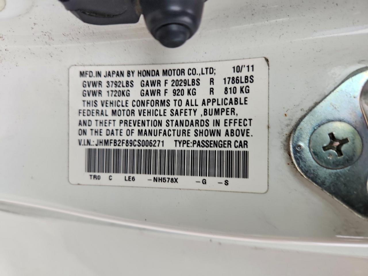 2012 Honda Civic Ex White vin: JHMFB2F89CS006271