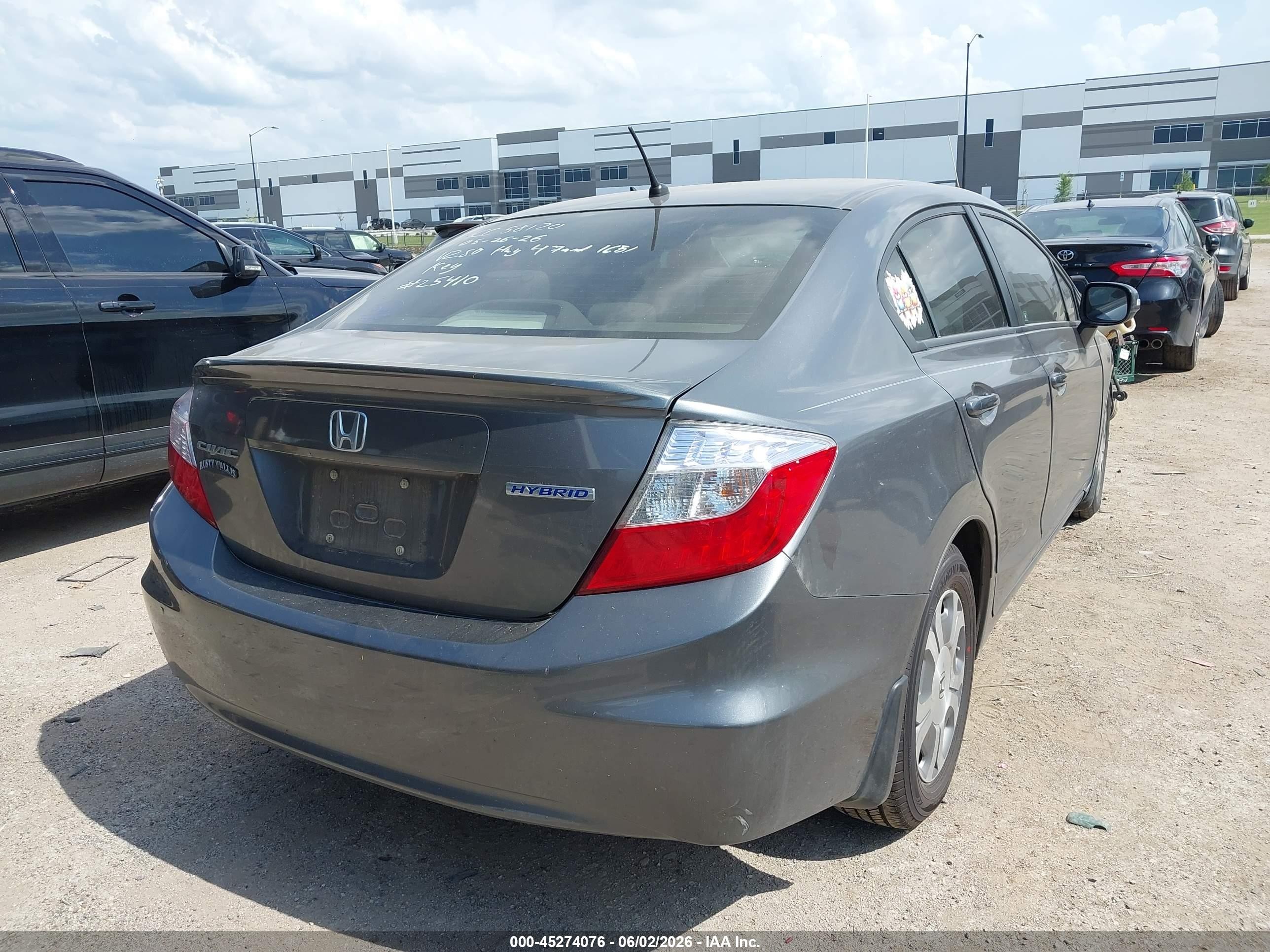 2012 Honda Civic Hybrid Gray vin: JHMFB4F21CS002898