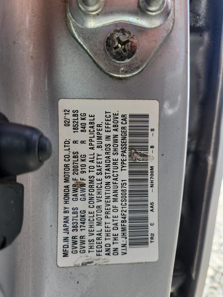2012 Honda Civic Hybrid Silver vin: JHMFB4F21CS008751