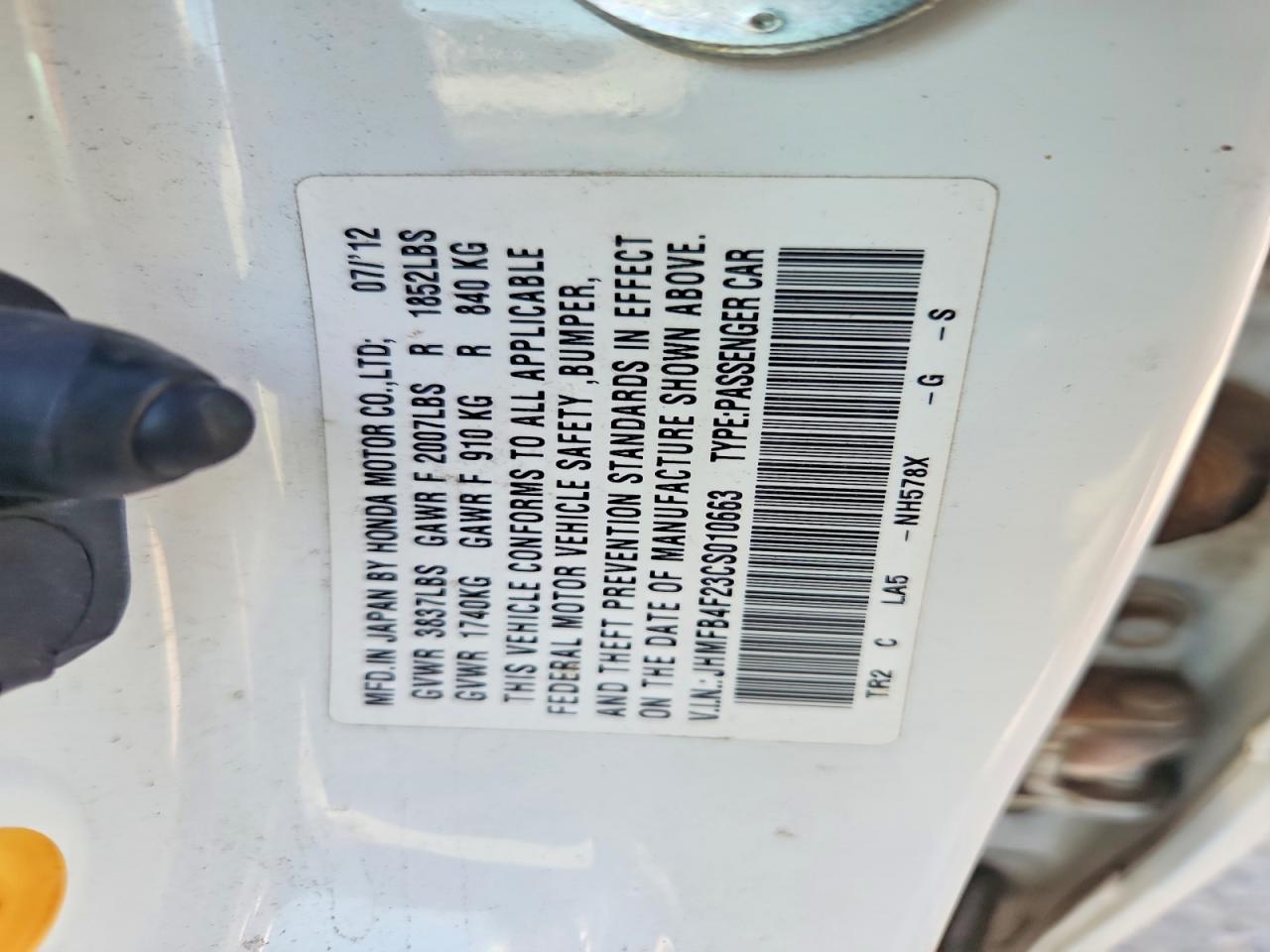 2012 Honda Civic Hybrid White vin: JHMFB4F23CS010663