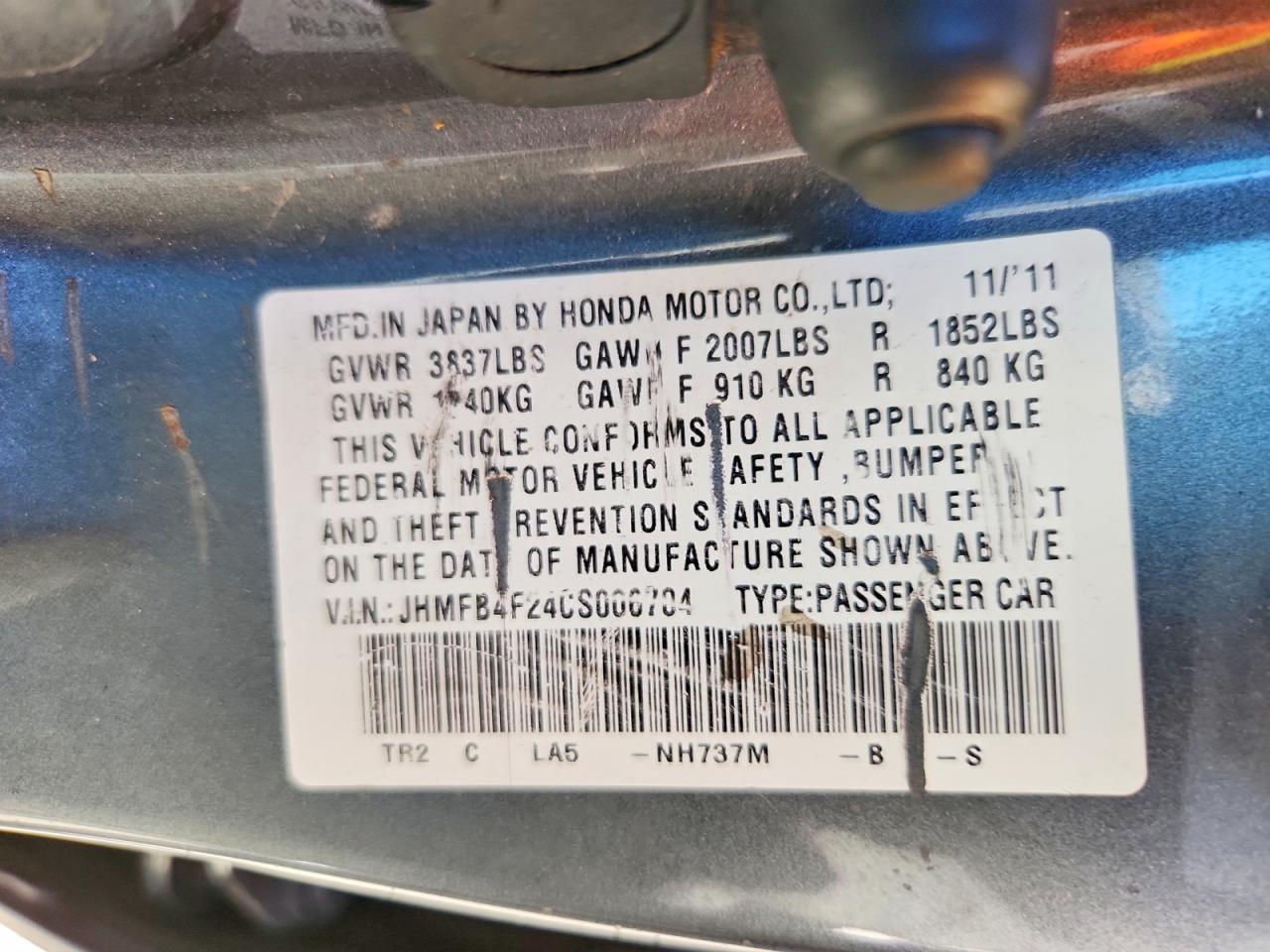 2012 Honda Civic Hybrid Silver vin: JHMFB4F24CS006704