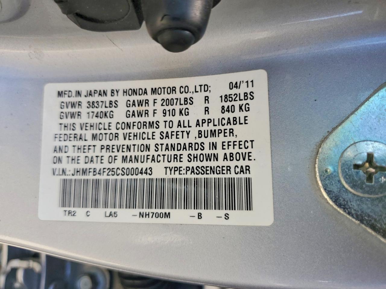 2012 Honda Civic Hybrid Silver vin: JHMFB4F25CS000443