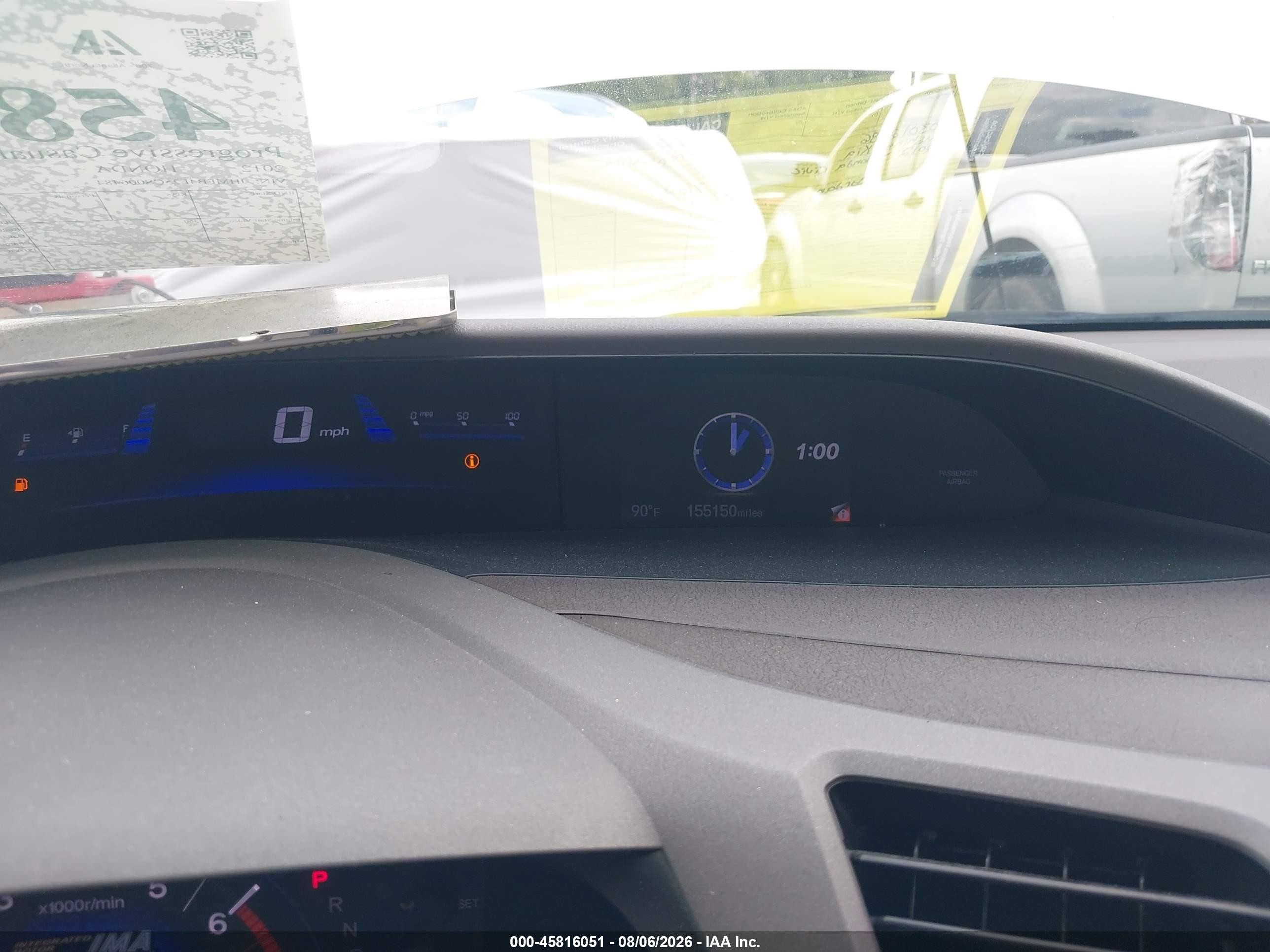 2012 Honda Civic Hybrid   White vin: JHMFB4F25CS006484