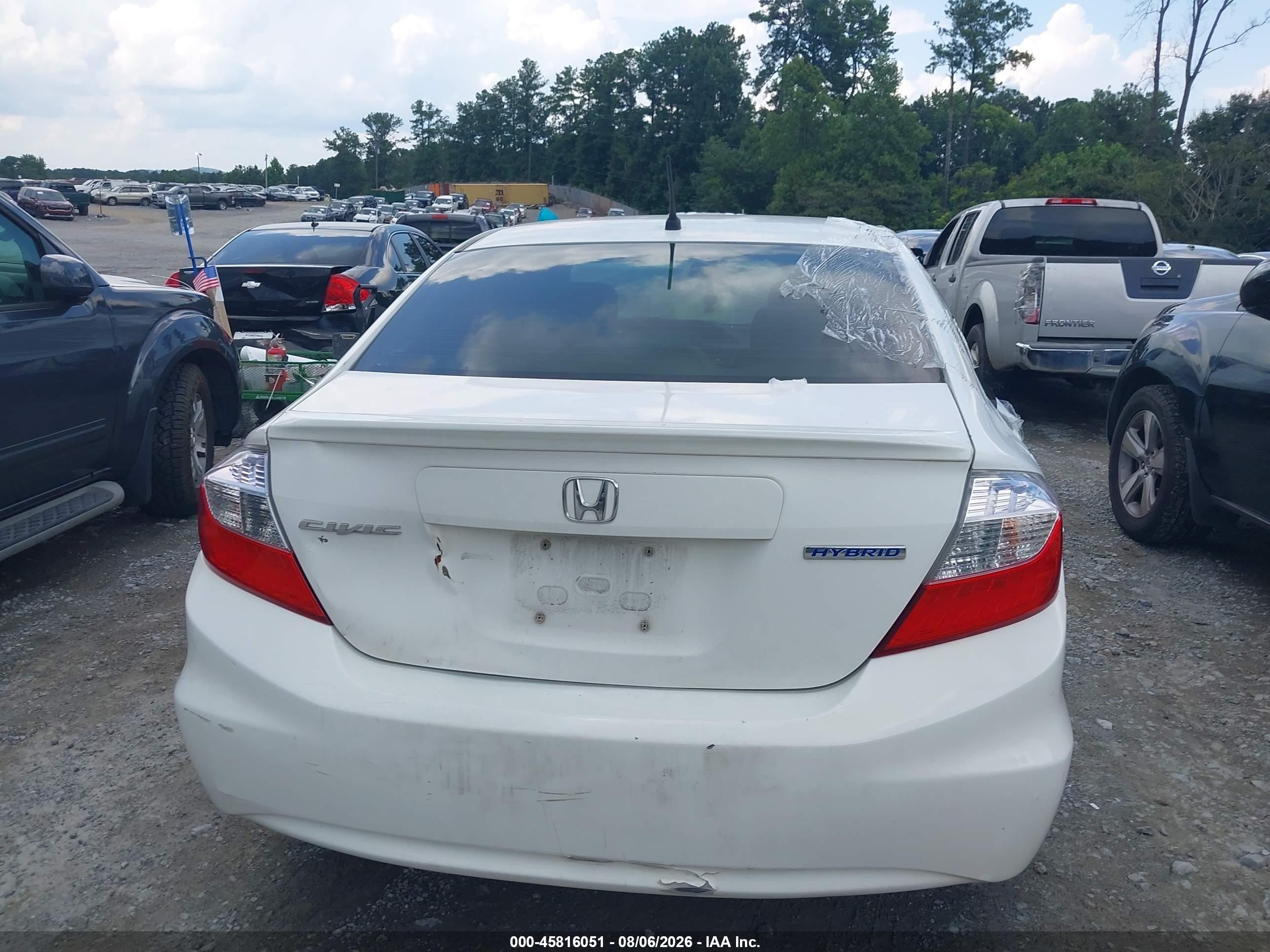 2012 Honda Civic Hybrid   White vin: JHMFB4F25CS006484