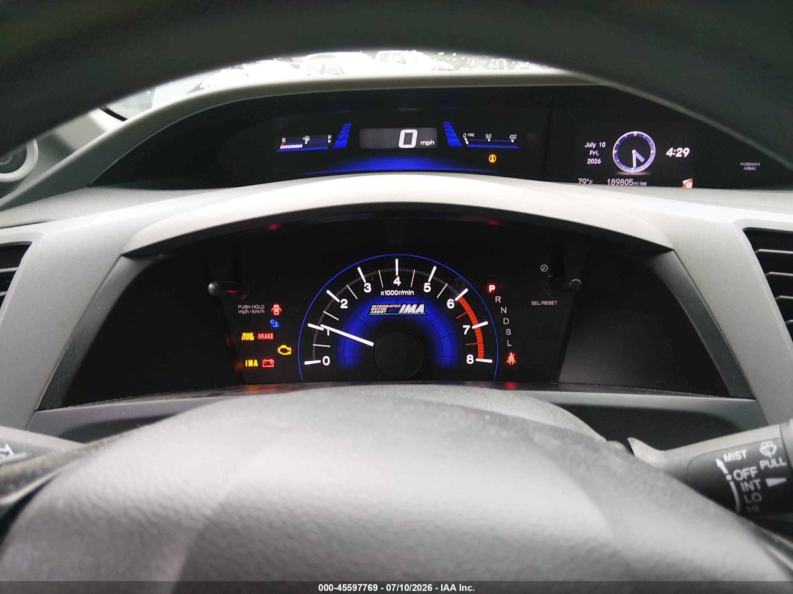 2012 Honda Civic Hybrid   Gray vin: JHMFB4F27CS002811