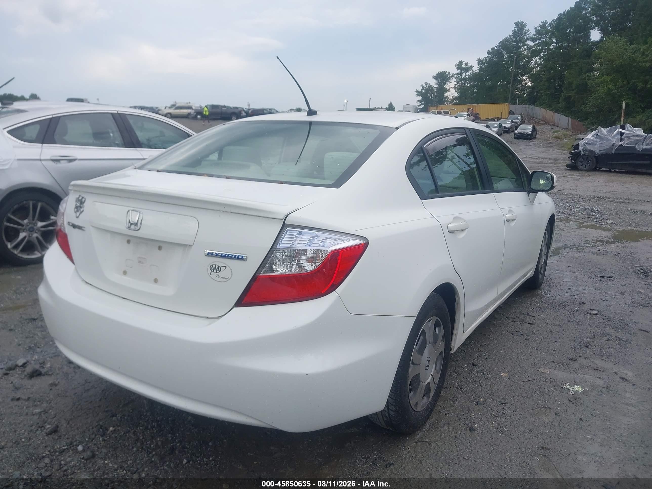 2012 Honda Civic Hybrid   White vin: JHMFB4F27CS006504