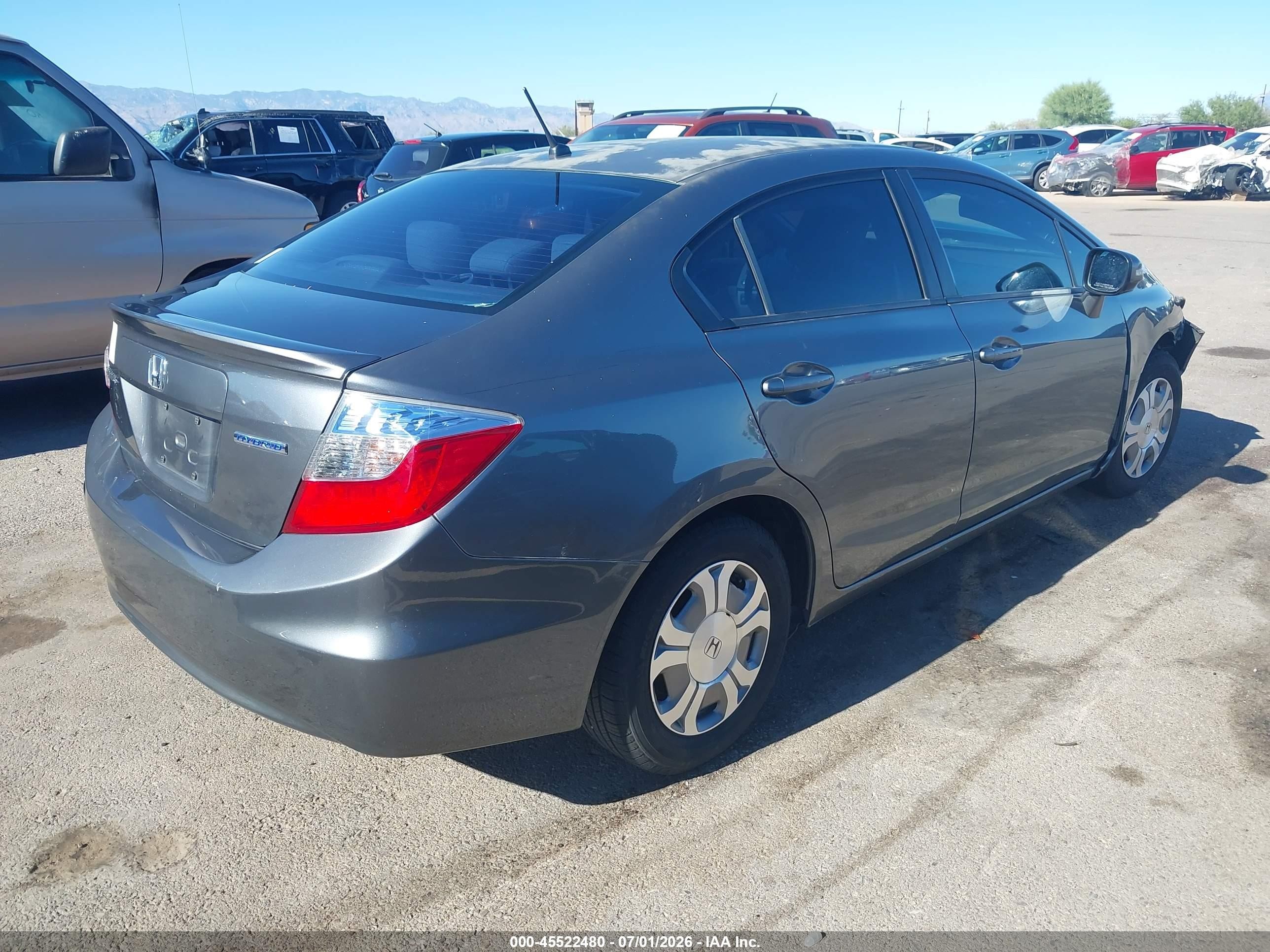 2012 Honda Civic Hybrid   Gray vin: JHMFB4F28CS009296