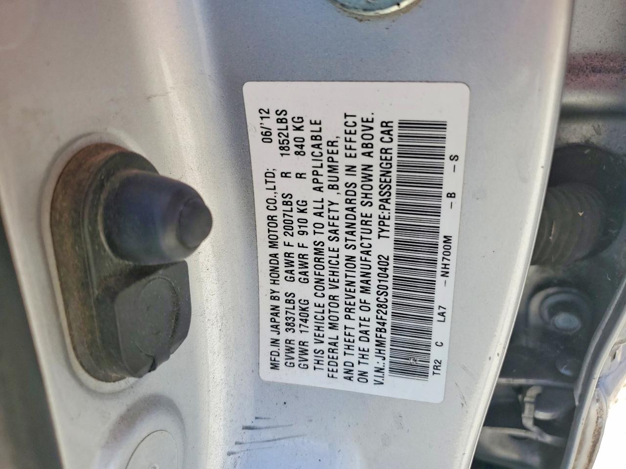 2012 Honda Civic Hybrid Silver vin: JHMFB4F28CS010402
