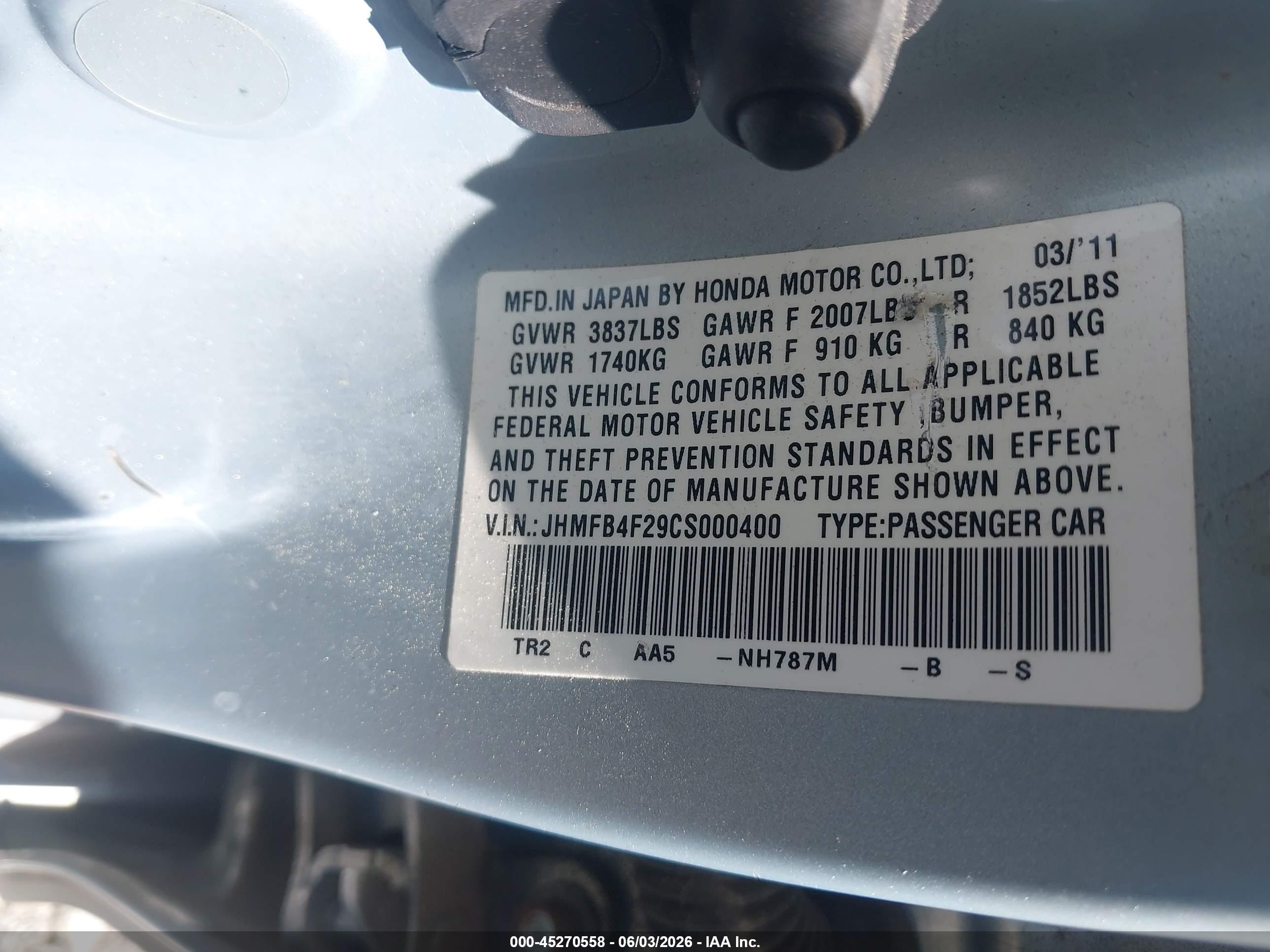 2012 Honda Civic Hybrid   Silver vin: JHMFB4F29CS000400