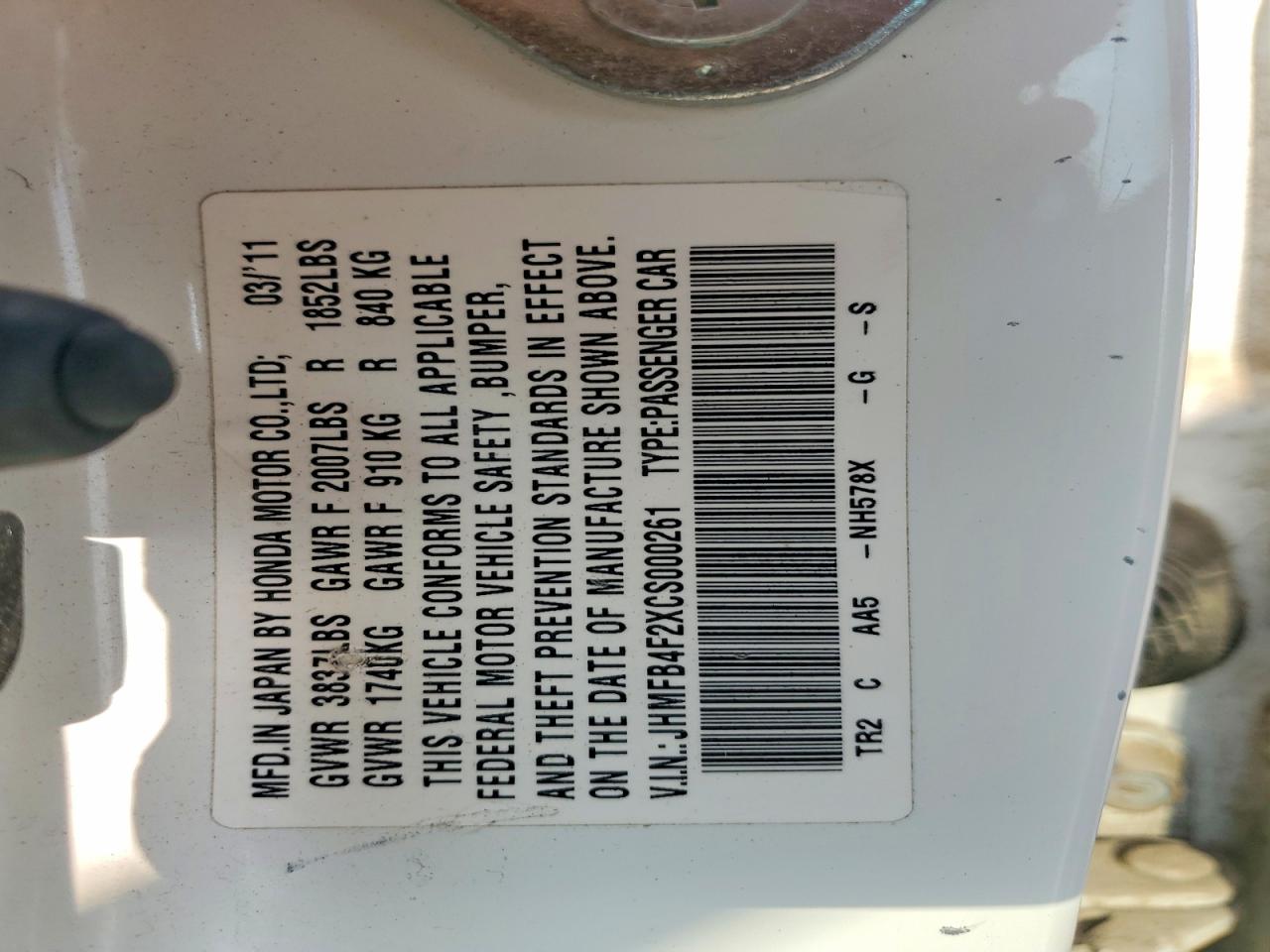 2012 Honda Civic Hybrid White vin: JHMFB4F2XCS000261